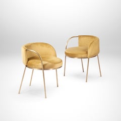 Luxurious Modern Dining Chair with Golden Stainless Steel and Velvet Upholstery