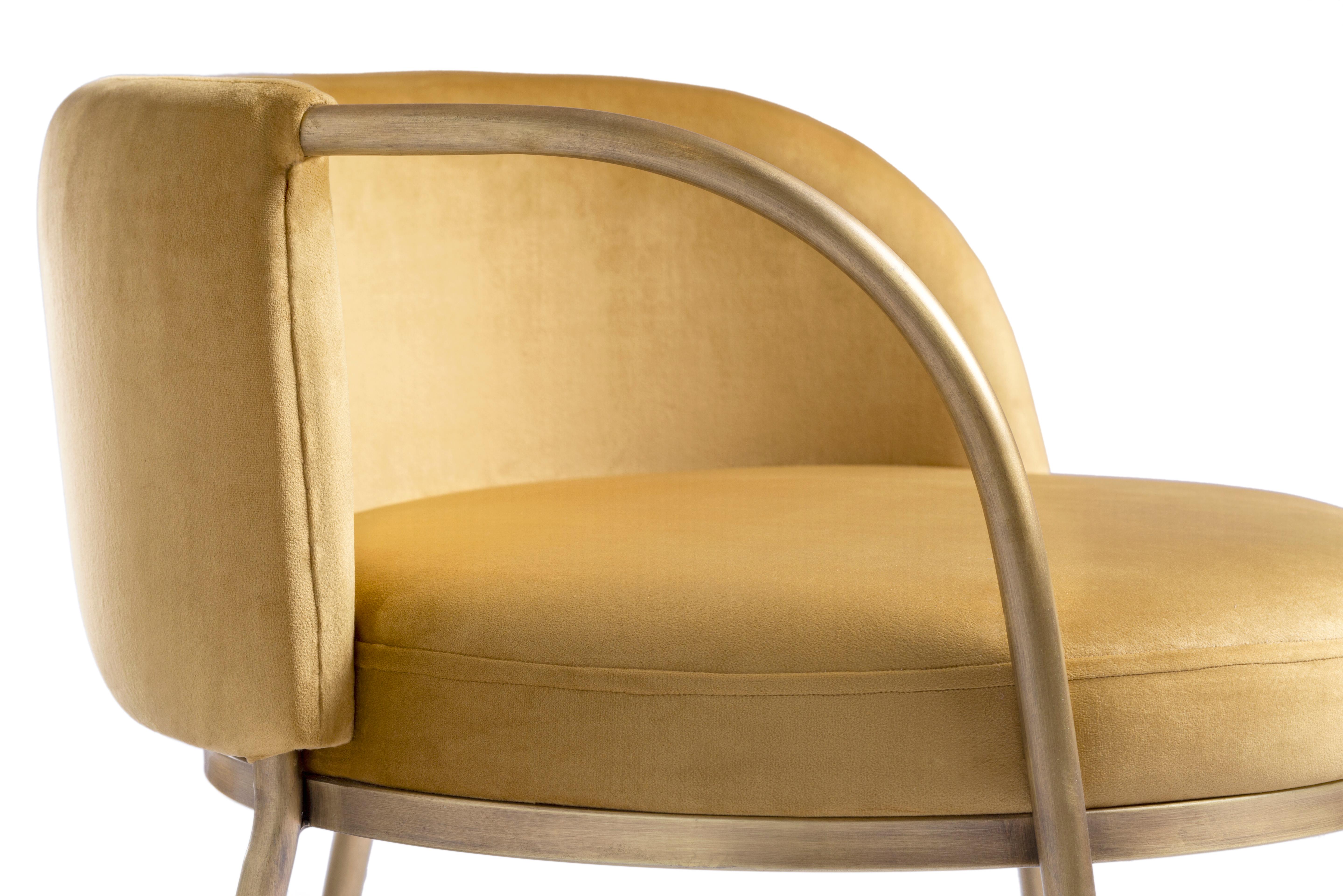 Contemporary Luxurious Modern Dining Chair with Golden Stainless Steel and Velvet Upholstery For Sale