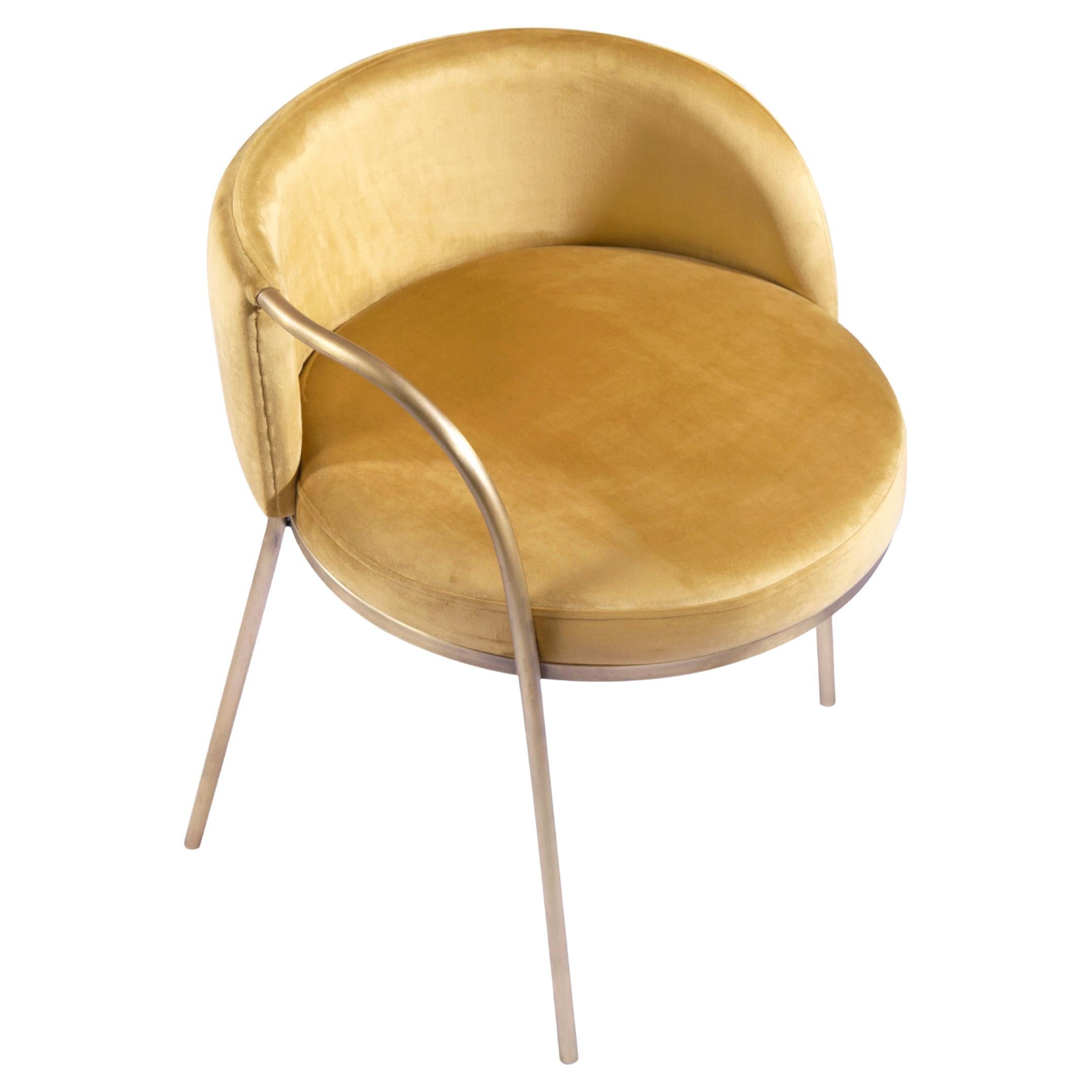 Luxurious Modern Dining Chair with Golden Stainless Steel and Velvet Upholstery For Sale