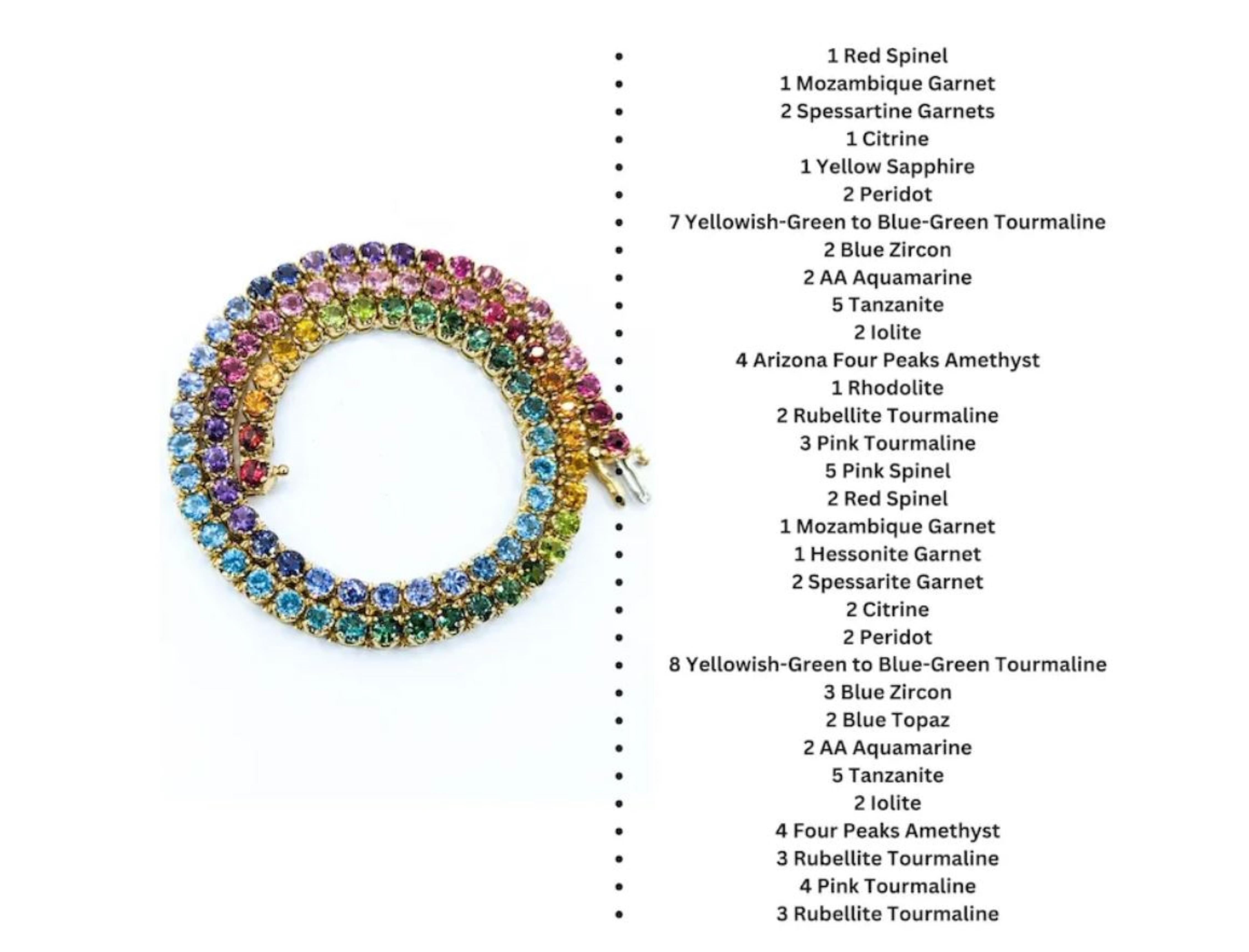 Luxuriöse Tennis-Halskette mit mehreren Edelsteinen aus 14k Gelbgold (Rundschliff)
