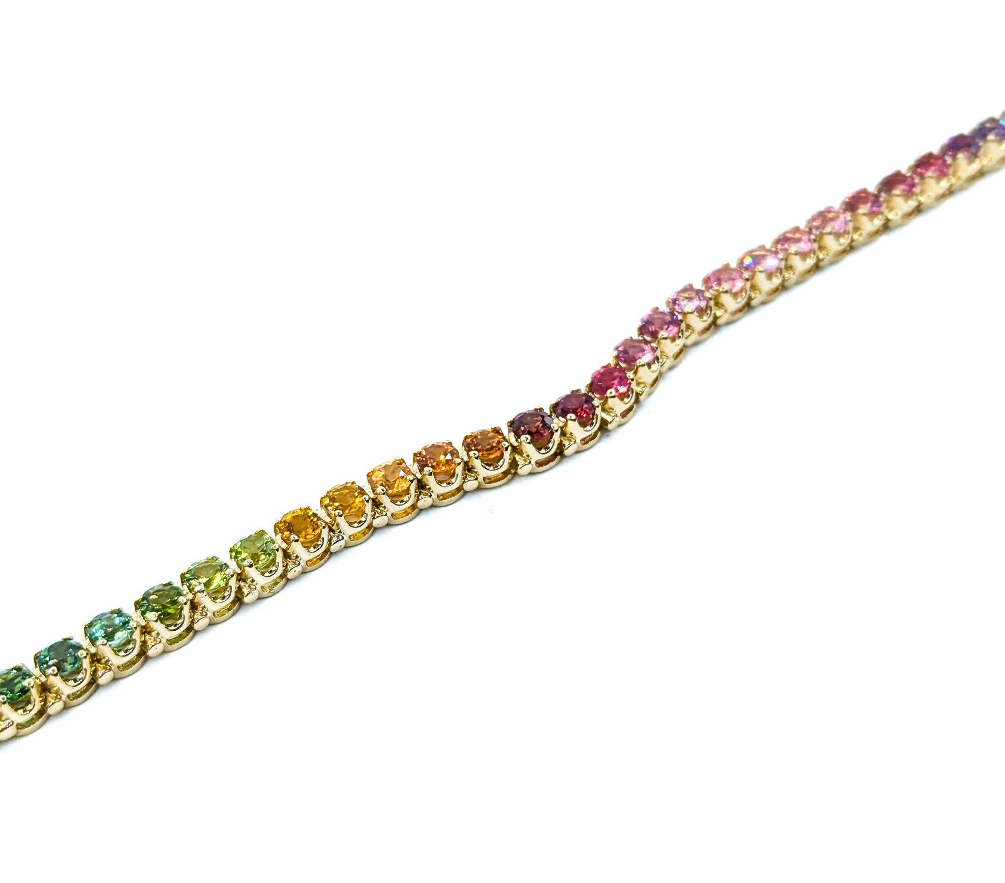 Luxuriöse Tennis-Halskette mit mehreren Edelsteinen aus 14k Gelbgold 3