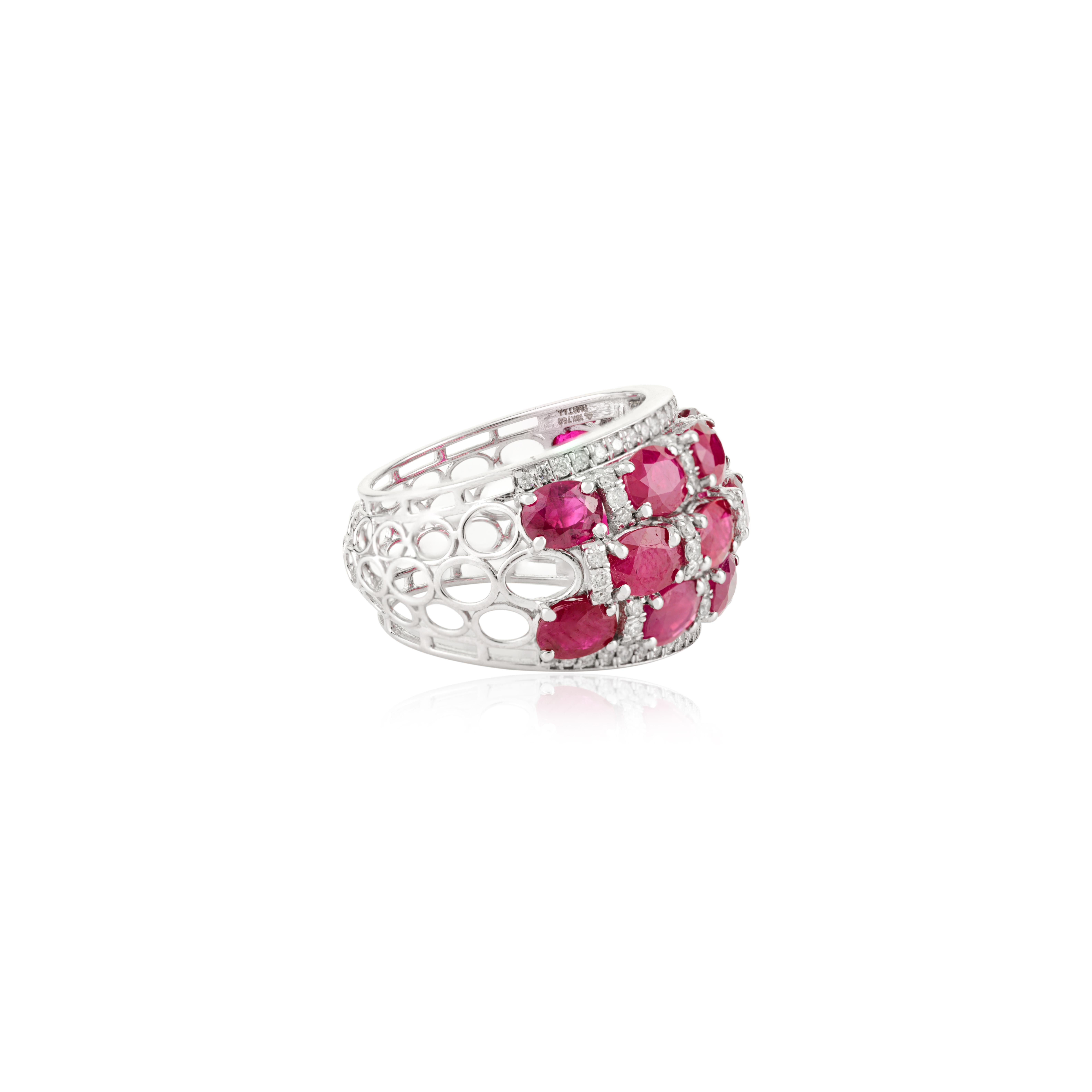 Im Angebot: Luxurious Multi-Row Ruby and Diamond Cocktail Ring made in 18K Solid White Gold () 3