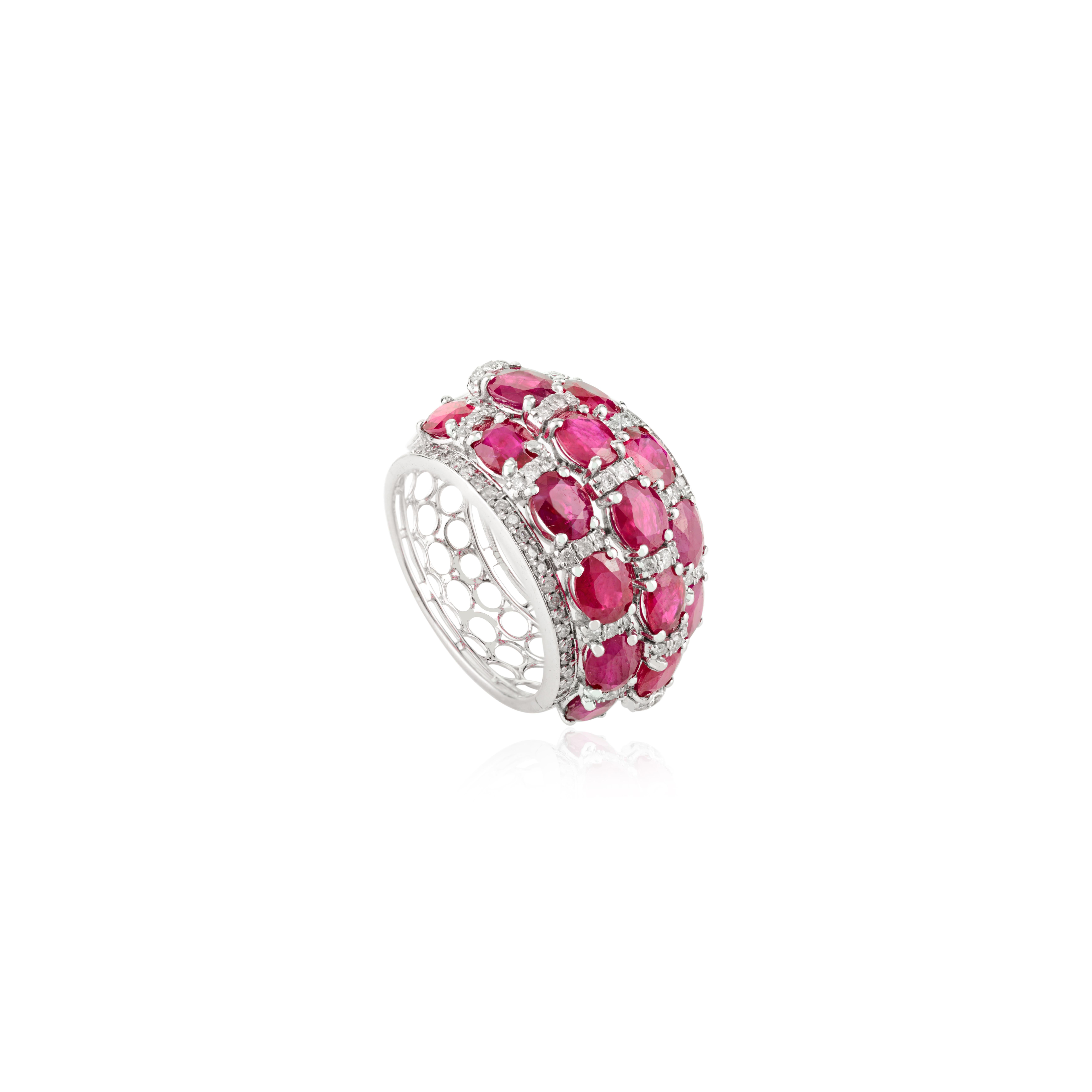 Im Angebot: Luxurious Multi-Row Ruby and Diamond Cocktail Ring made in 18K Solid White Gold () 5