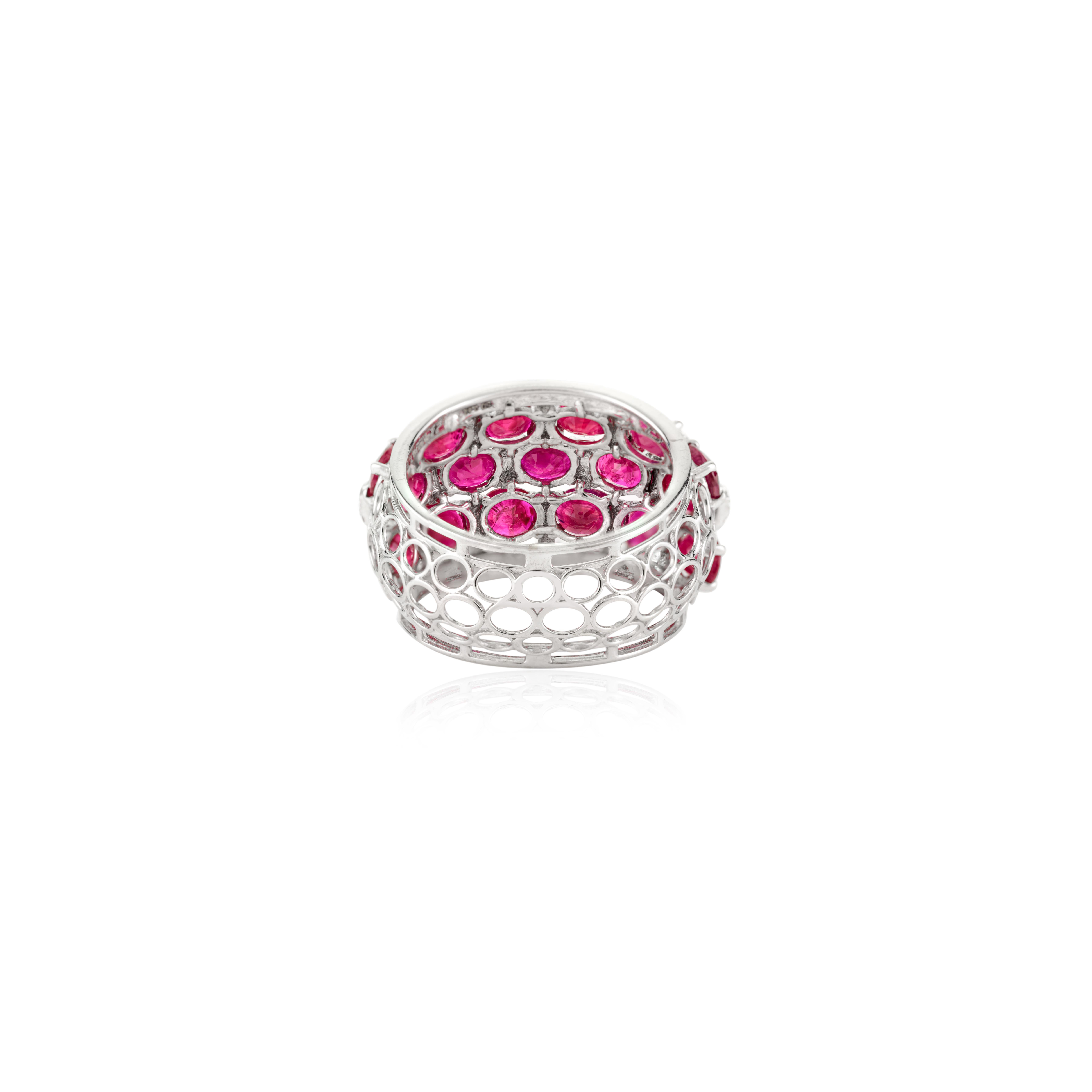 Im Angebot: Luxurious Multi-Row Ruby and Diamond Cocktail Ring made in 18K Solid White Gold () 7