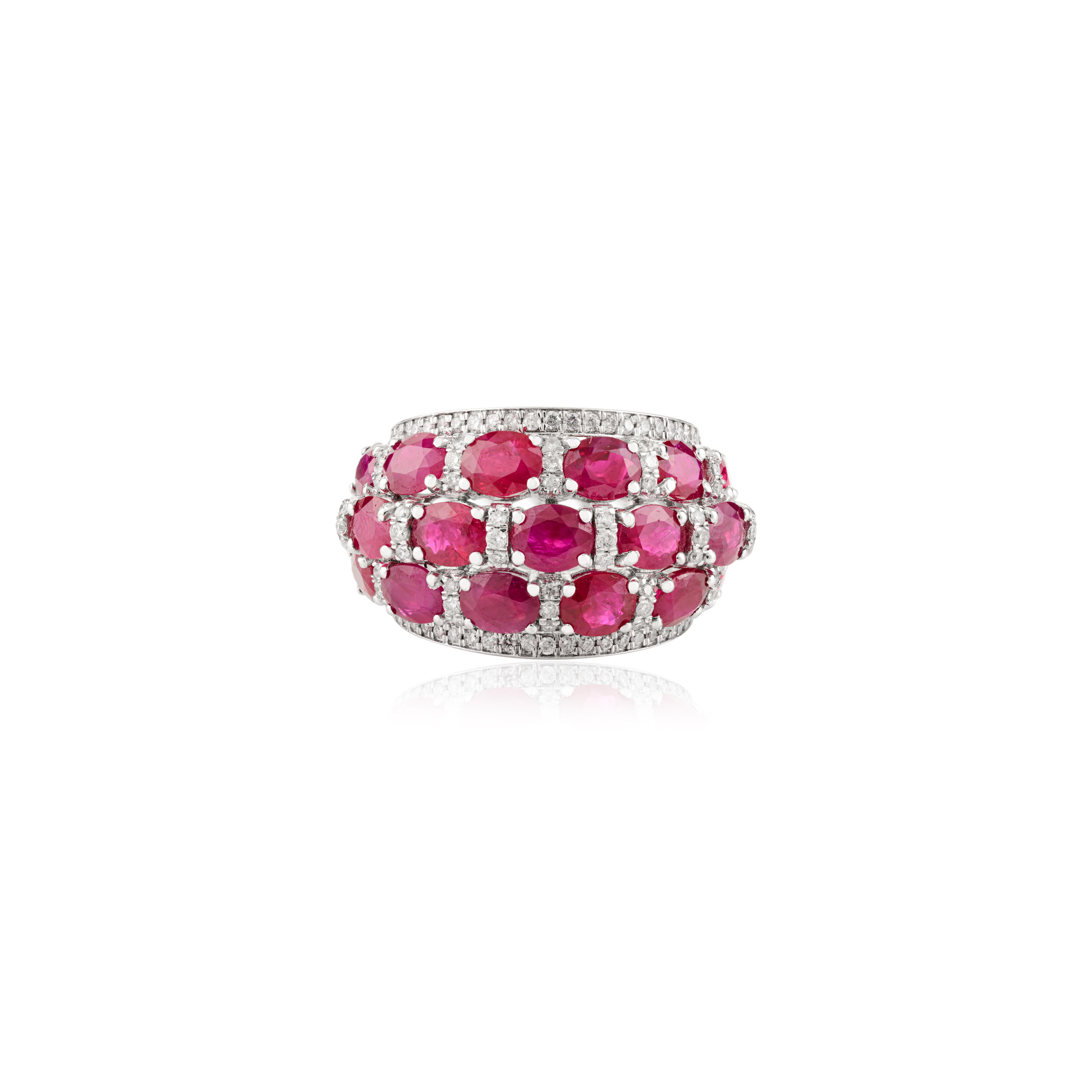 Im Angebot: Luxurious Multi-Row Ruby and Diamond Cocktail Ring made in 18K Solid White Gold () 9