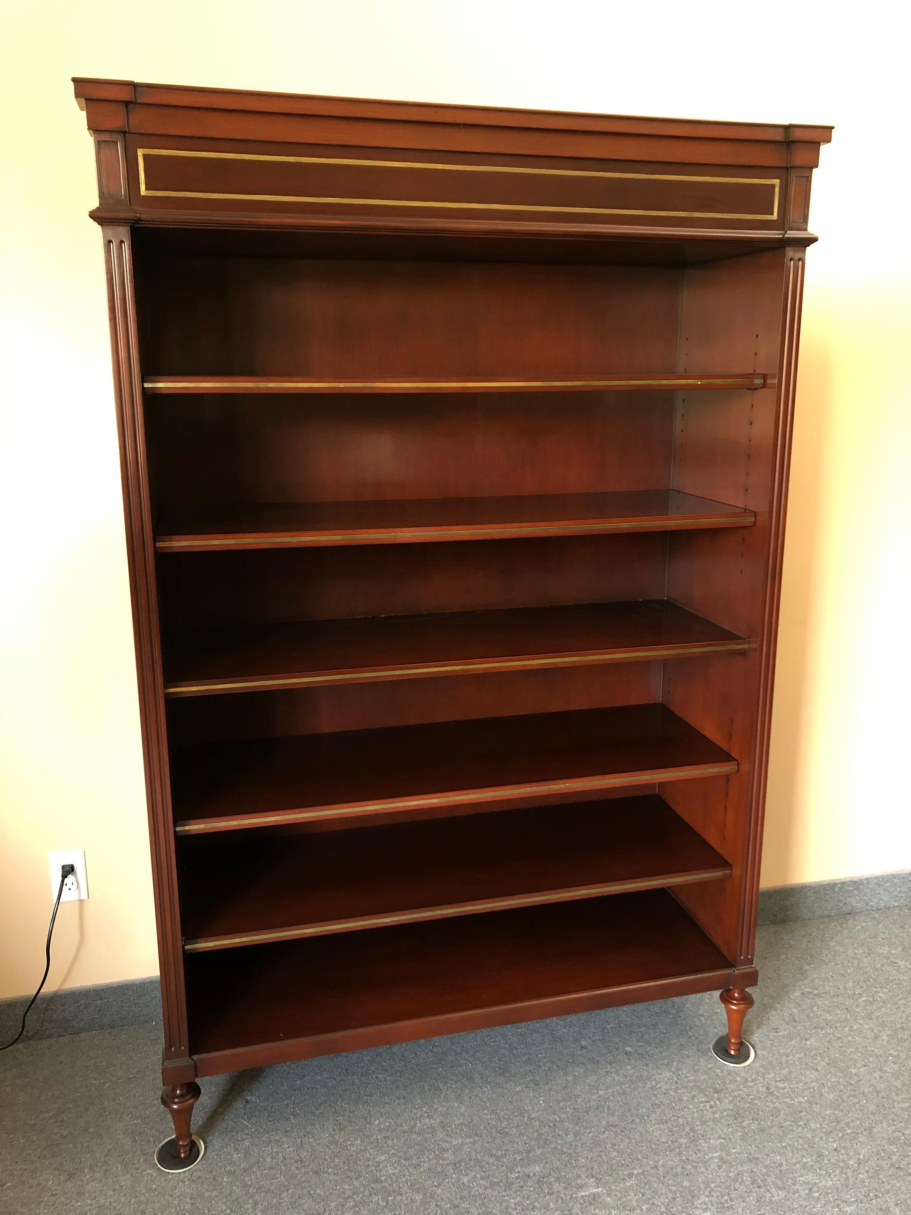 Luxurious Nancy Corzine Solid Mahogany and Inlaid Brass Bookcase In Excellent Condition In Hopewell, NJ