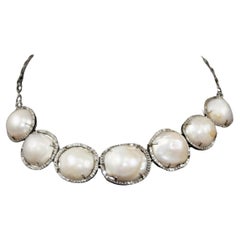 Luxurious Natural baroque pearls pave diamonds sterling silver necklace