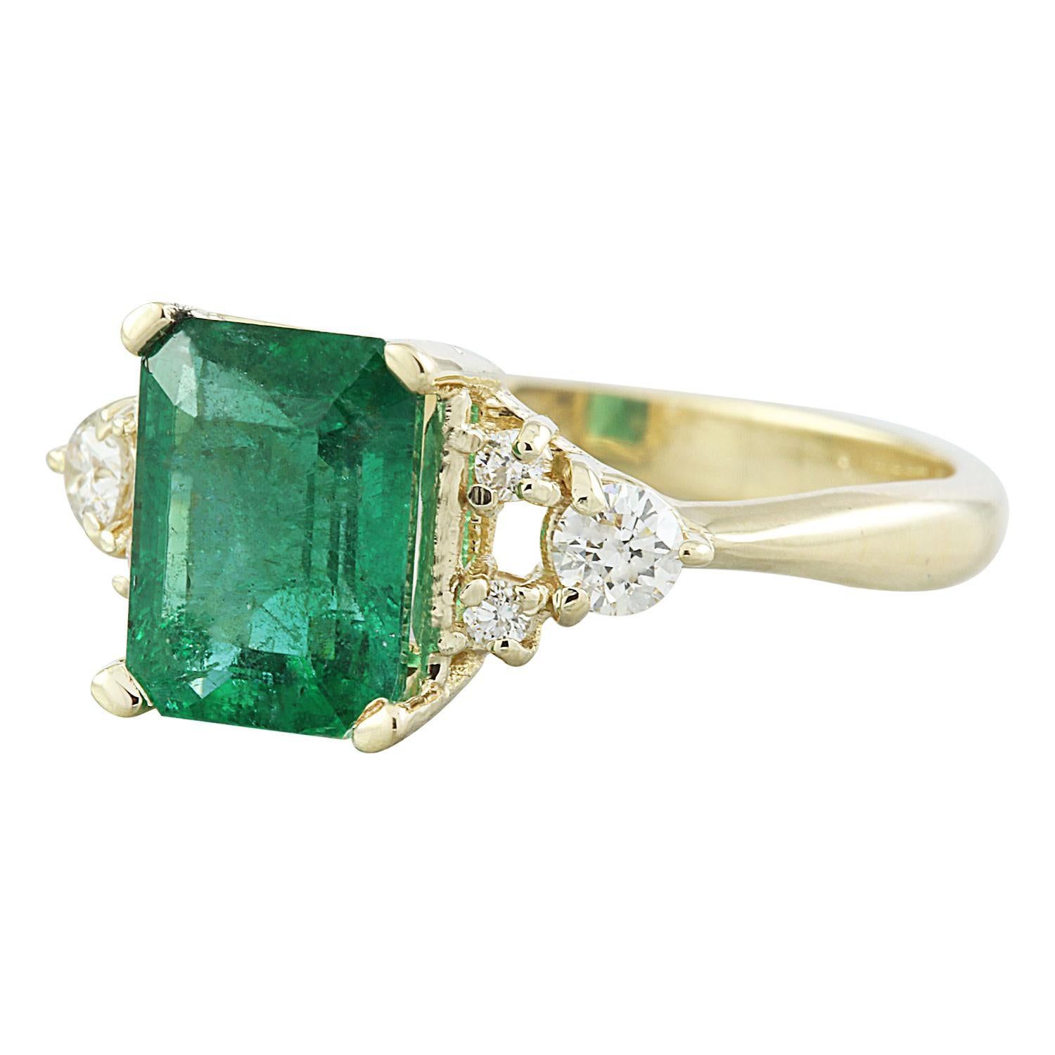Experience the timeless allure of sophistication with this exquisite Natural Emerald Diamond Ring, crafted in solid 14K Yellow Gold. Weighing a total of 2.23 carats, this ring is a testament to refined taste and understated elegance.

2.23 Carat
