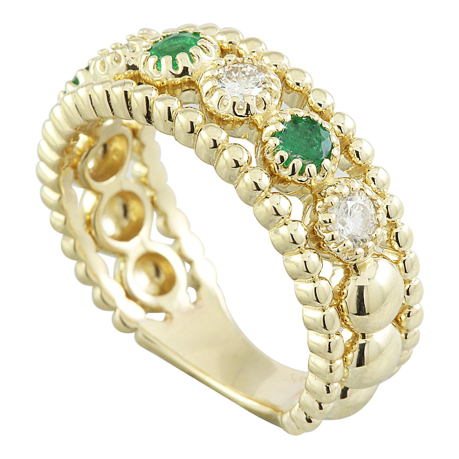 Luxuriöser natürlicher Smaragd-Diamantring aus 14 Karat massivem Gelbgold (Moderne) im Angebot