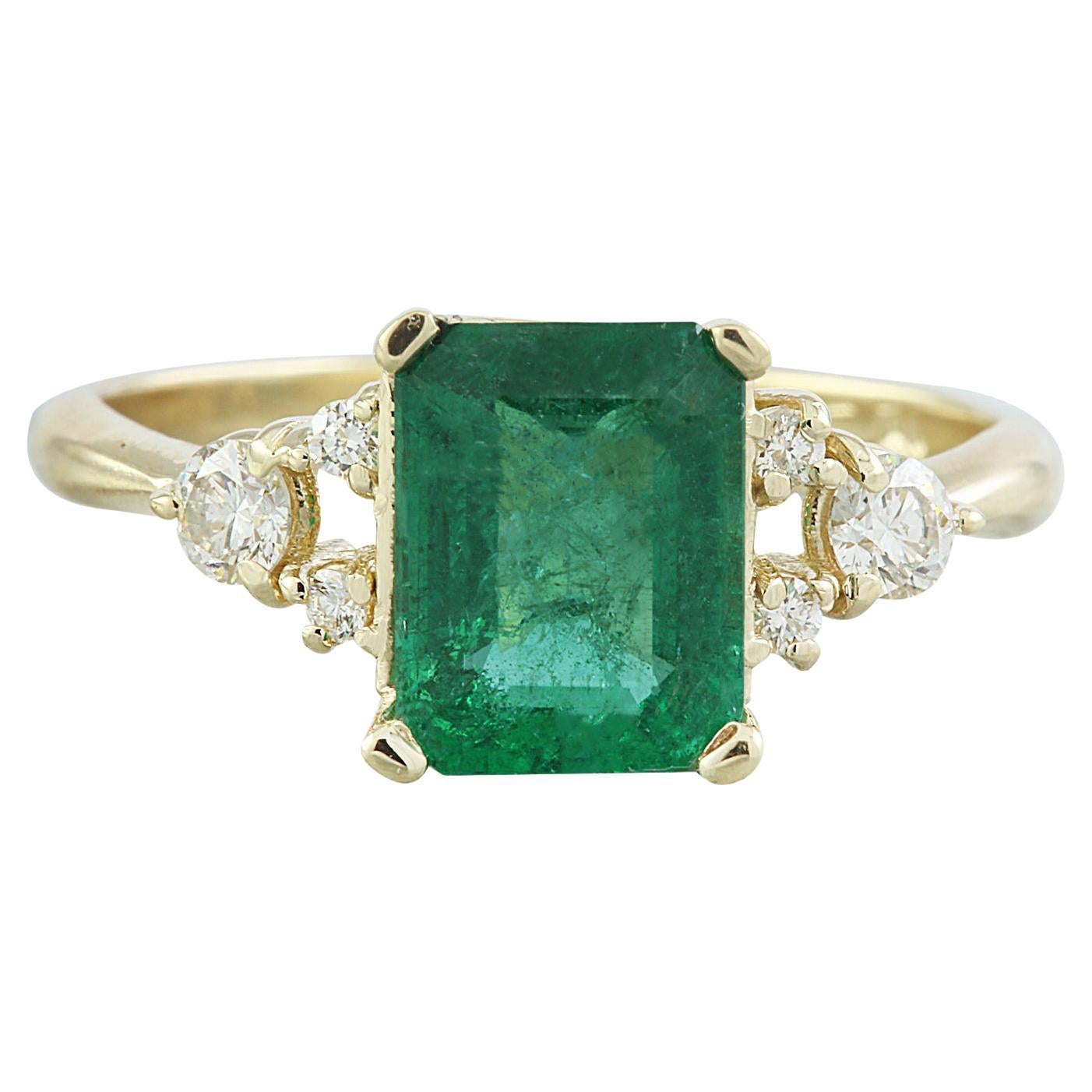 Luxurious Natural Emerald Diamond Ring in 14K Solid Yellow Gold For Sale