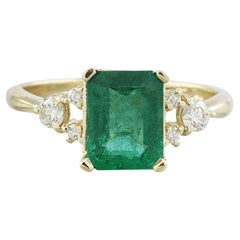 Luxuriöser natürlicher Smaragd-Diamantring aus 14 Karat massivem Gelbgold