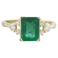 Luxurious Natural Emerald Diamond Ring in 14K Solid Yellow Gold