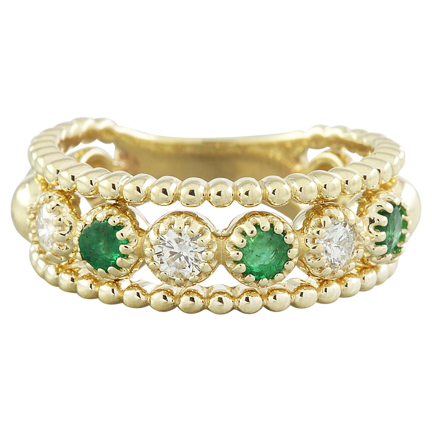 Luxurious Natural Emerald Diamond Ring in 14K Solid Yellow Gold For Sale