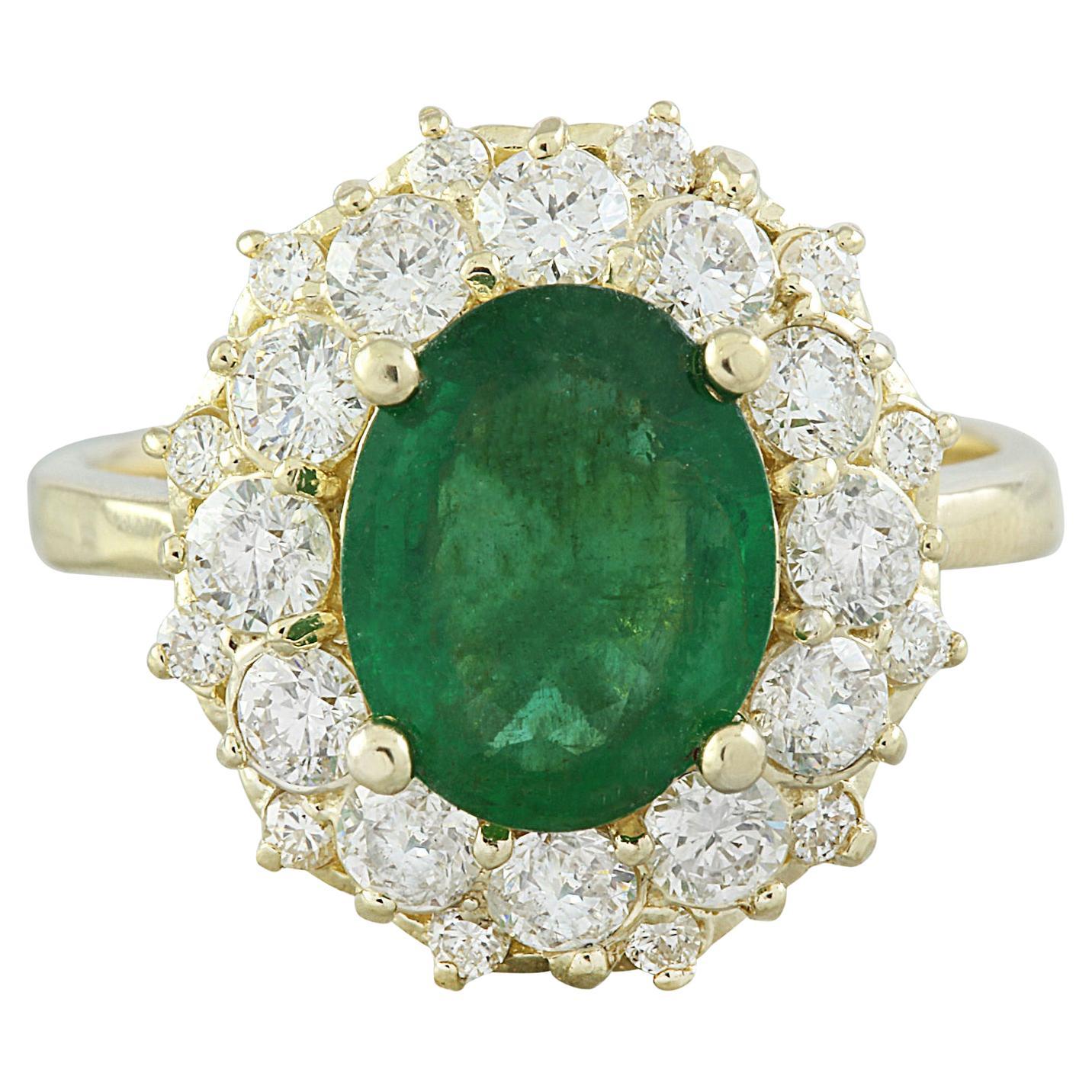 Luxurious Natural Emerald Diamond Ring in 14K Solid Yellow Gold For Sale