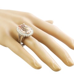 Luxurious Natural Morganite Diamond Ring in 14K Solid White Gold