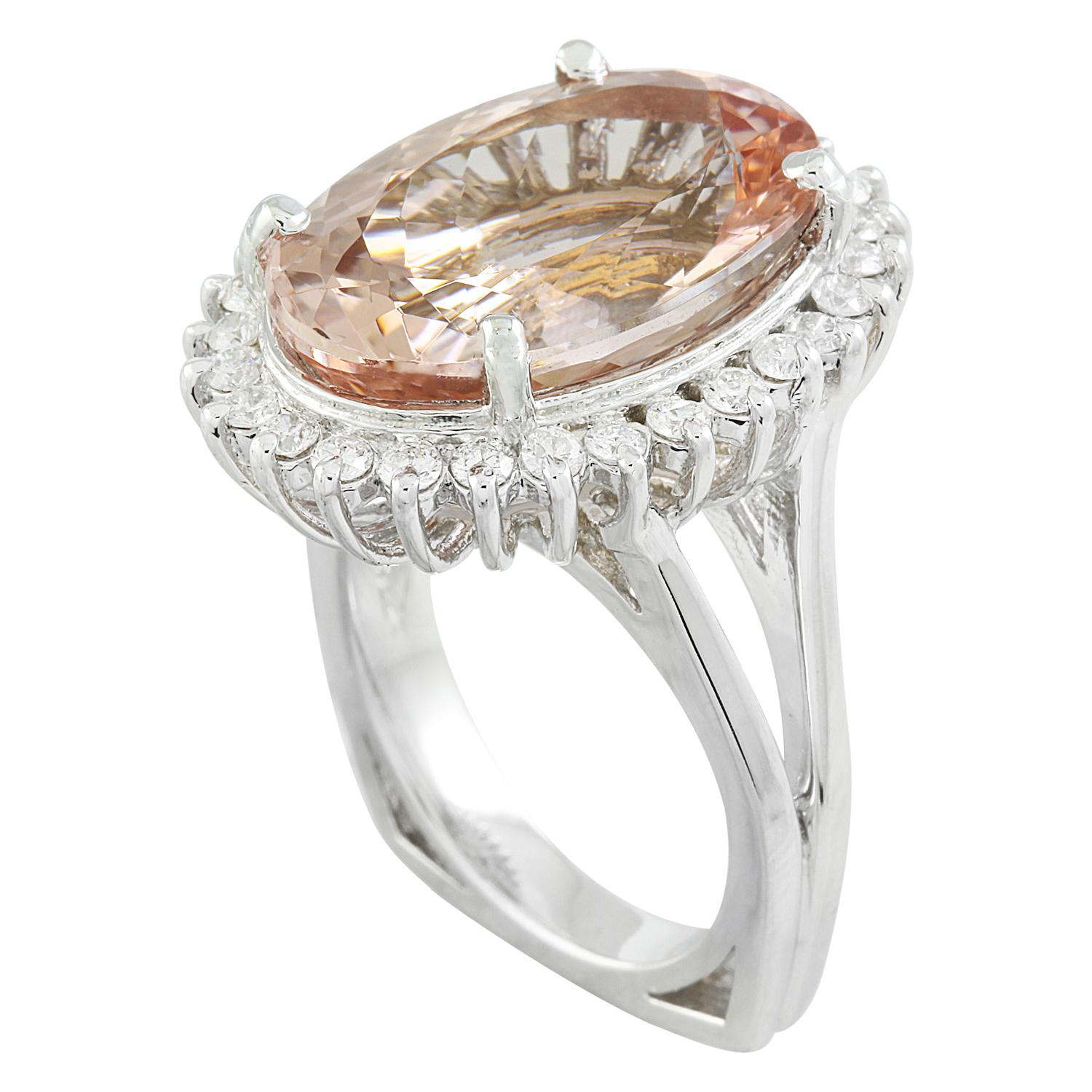 Modern Luxurious Natural Morganite Diamond Ring in 14K Solid White Gold For Sale
