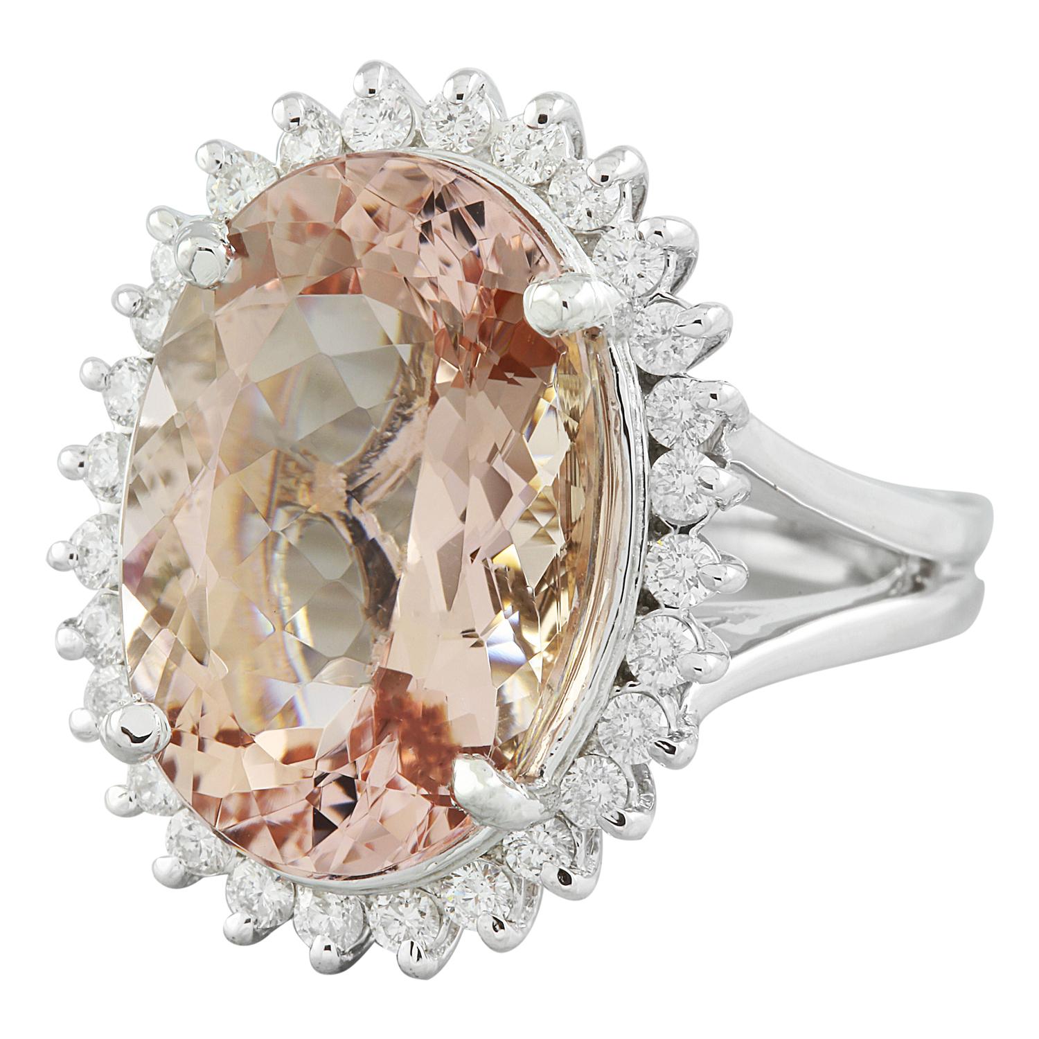 Luxurious Natural Morganite Diamond Ring in 14K Solid White Gold In New Condition For Sale In Los Angeles, CA