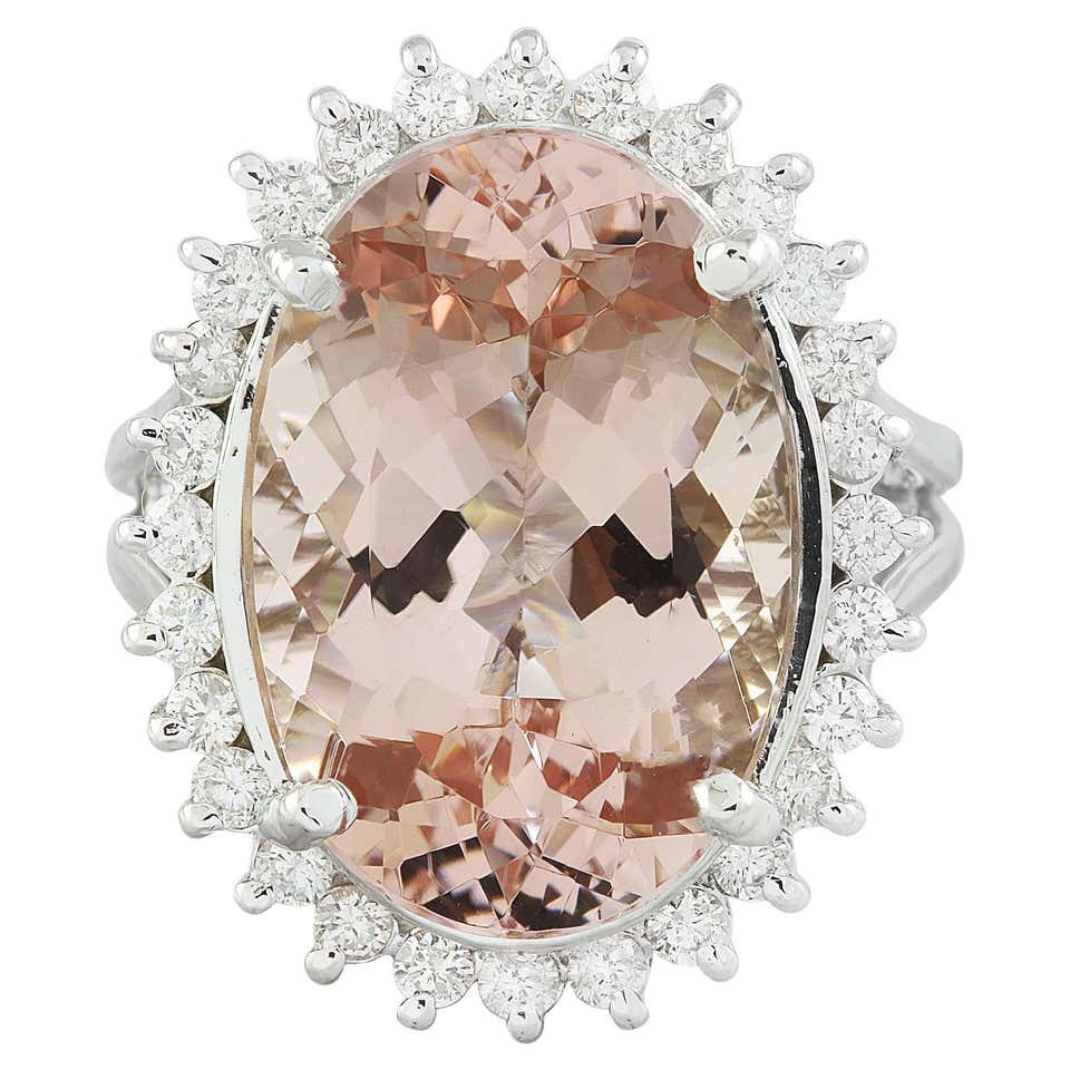 Morganite Rings Codt 11.10 Carats Natural Morganite and Diamond 14k Solid White Gold Ring ...