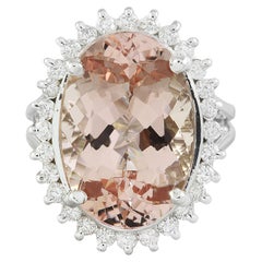 Luxurious Natural Morganite Diamond Ring in 14K Solid White Gold