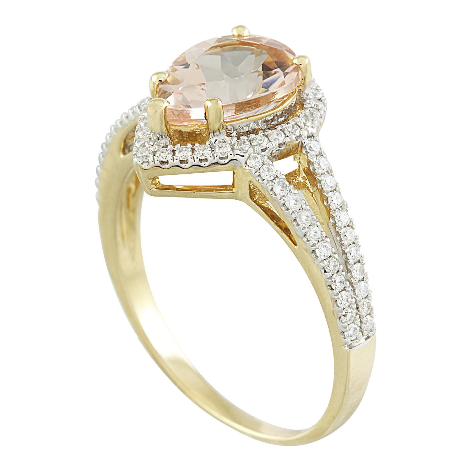 Modern Luxurious Natural Morganite Diamond Ring in 14K Solid Yellow Gold For Sale