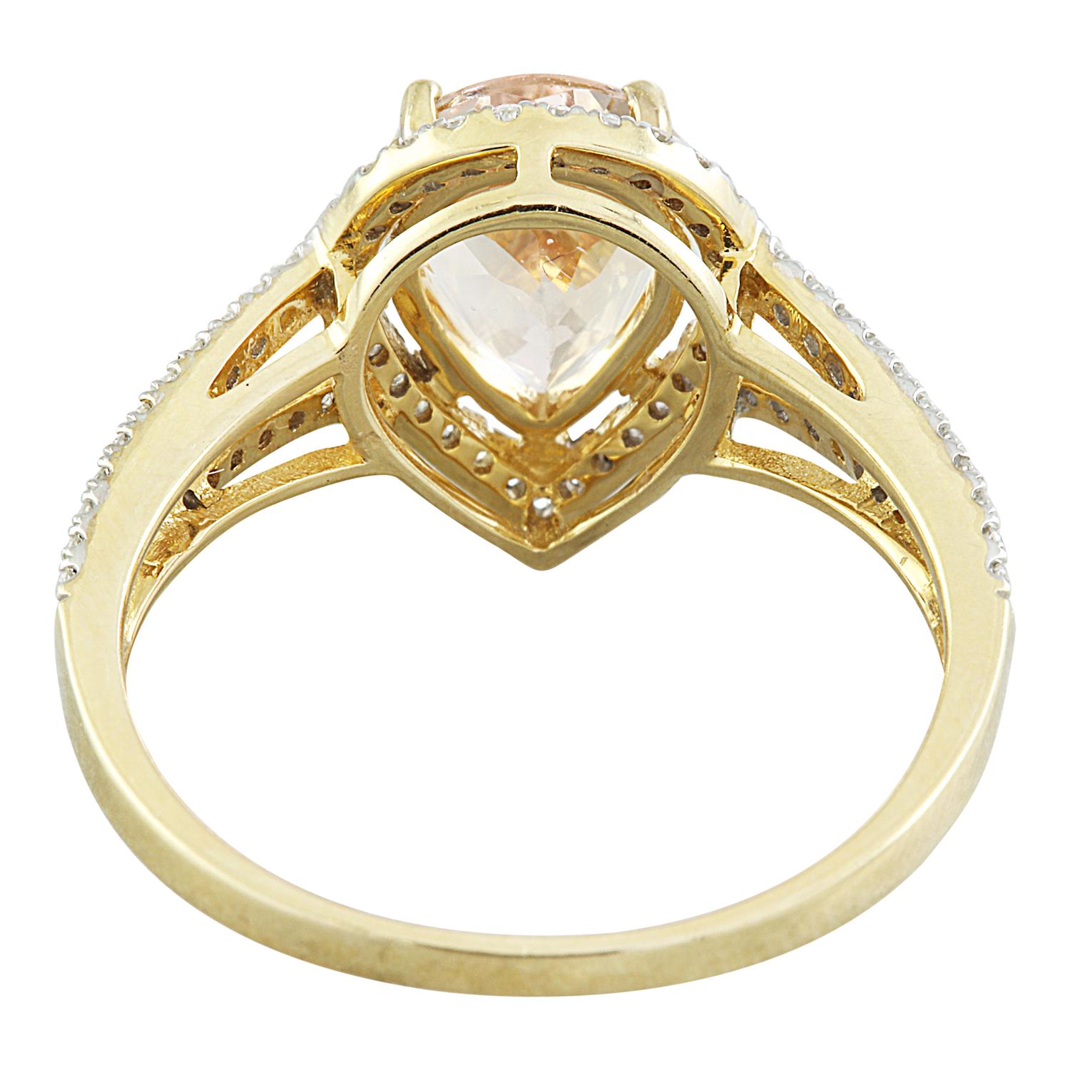 Pear Cut Luxurious Natural Morganite Diamond Ring in 14K Solid Yellow Gold For Sale