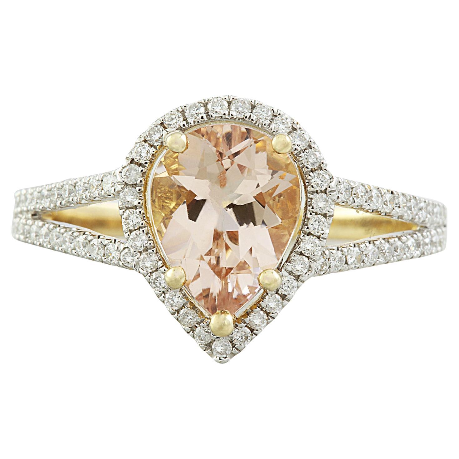 Luxurious Natural Morganite Diamond Ring in 14K Solid Yellow Gold For Sale