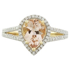 Luxurious Natural Morganite Diamond Ring in 14K Solid Yellow Gold