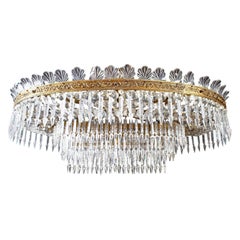 Antique Luxurious Oval Shaped Crystal and Brass Chandelier Italy, 1940