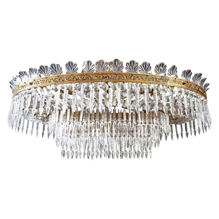Luxurious Oval Shaped Crystal and Brass Chandelier Italy, 1940 at 1stDibs