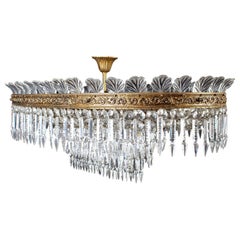Luxurious Oval Shaped Crystal and Brass Chandelier, Italy, 1940