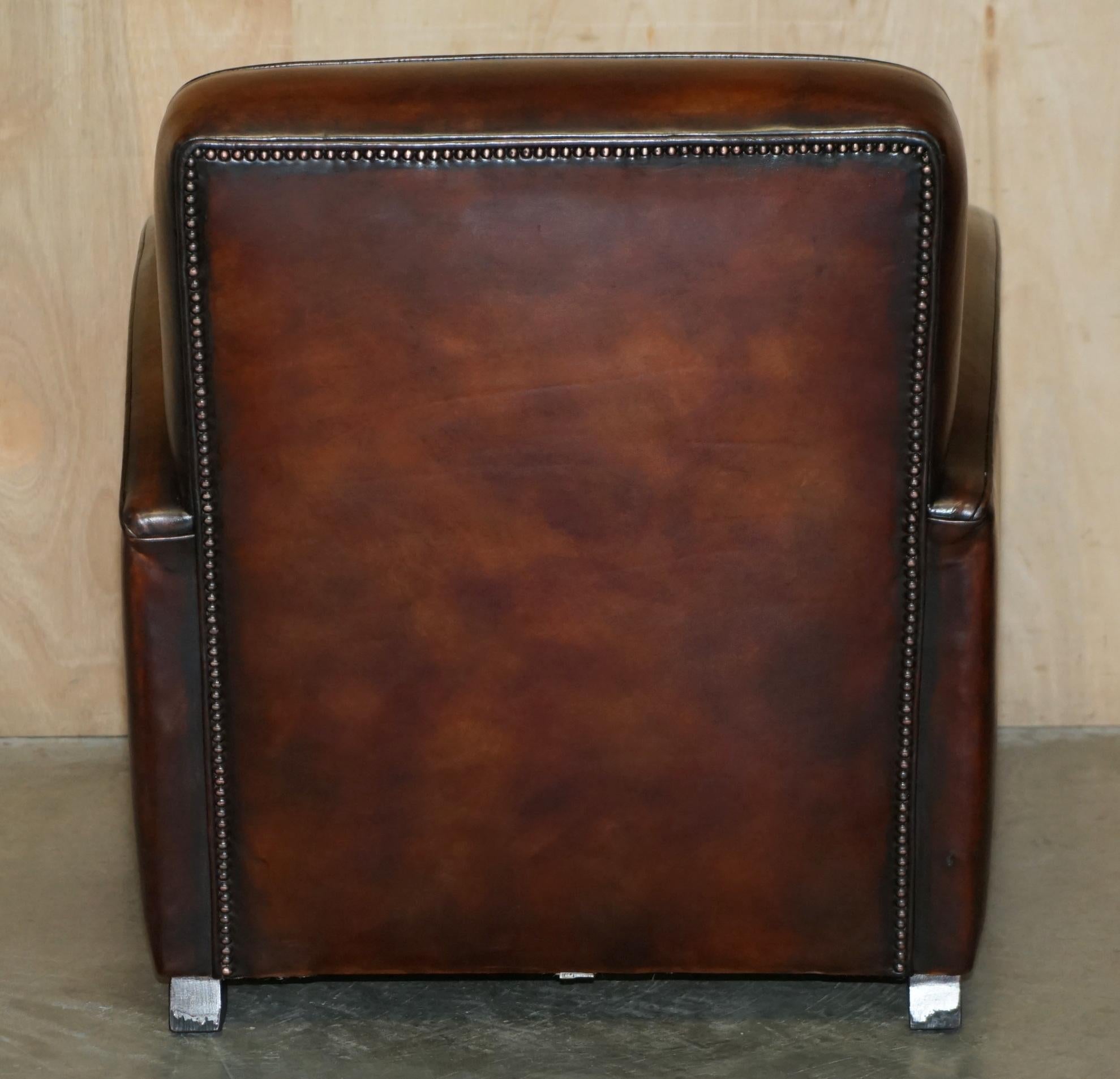 LUXURIOUS PAIR OF ART DECO FULLY RESTORED CIGAR BROWN LEATHER ARMCHAIRs in vendita 4