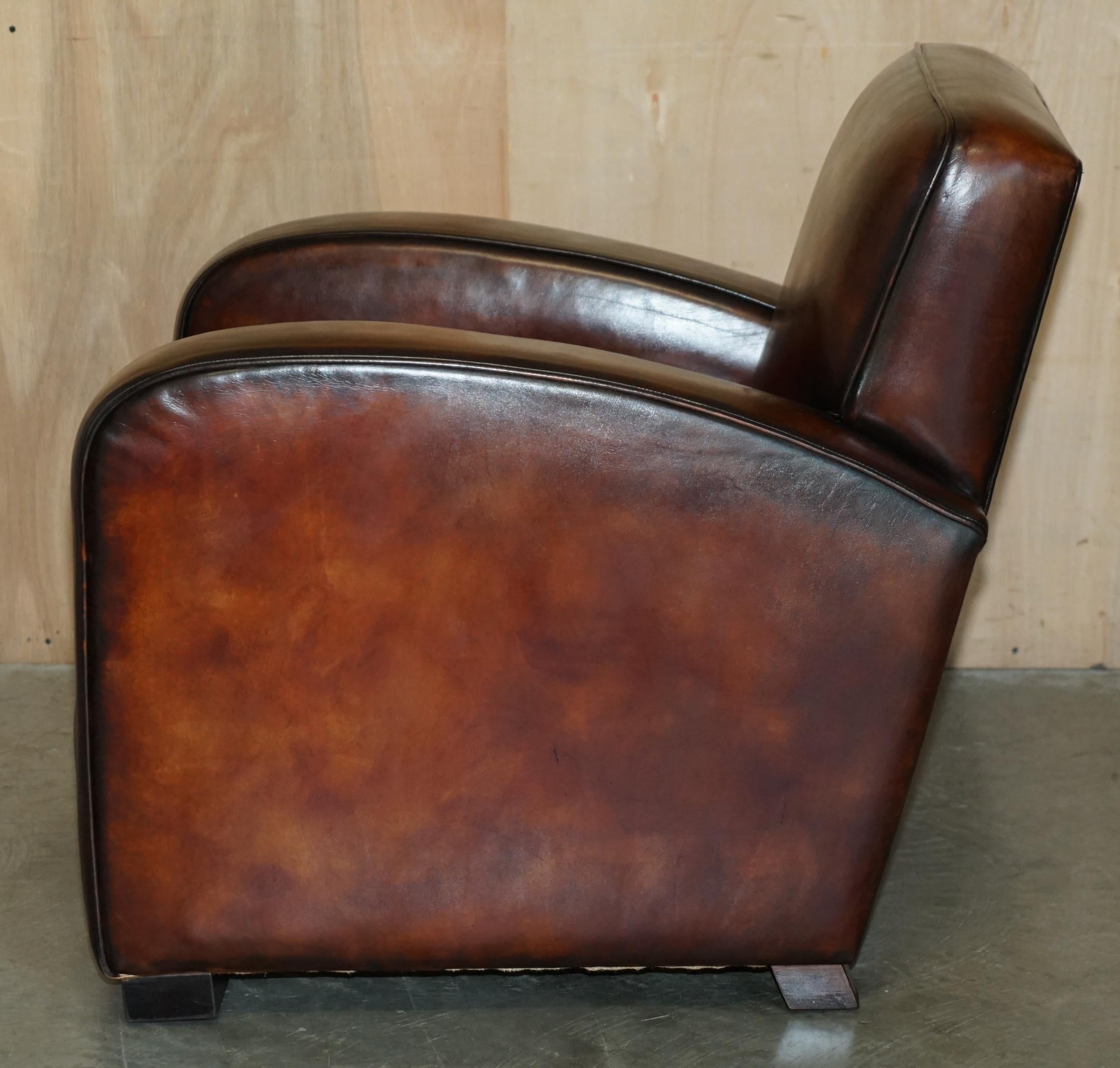 LUXURIOUS PAIR OF ART DECO FULLY RESTORED CIGAR BROWN LEATHER ARMCHAIRs in vendita 7