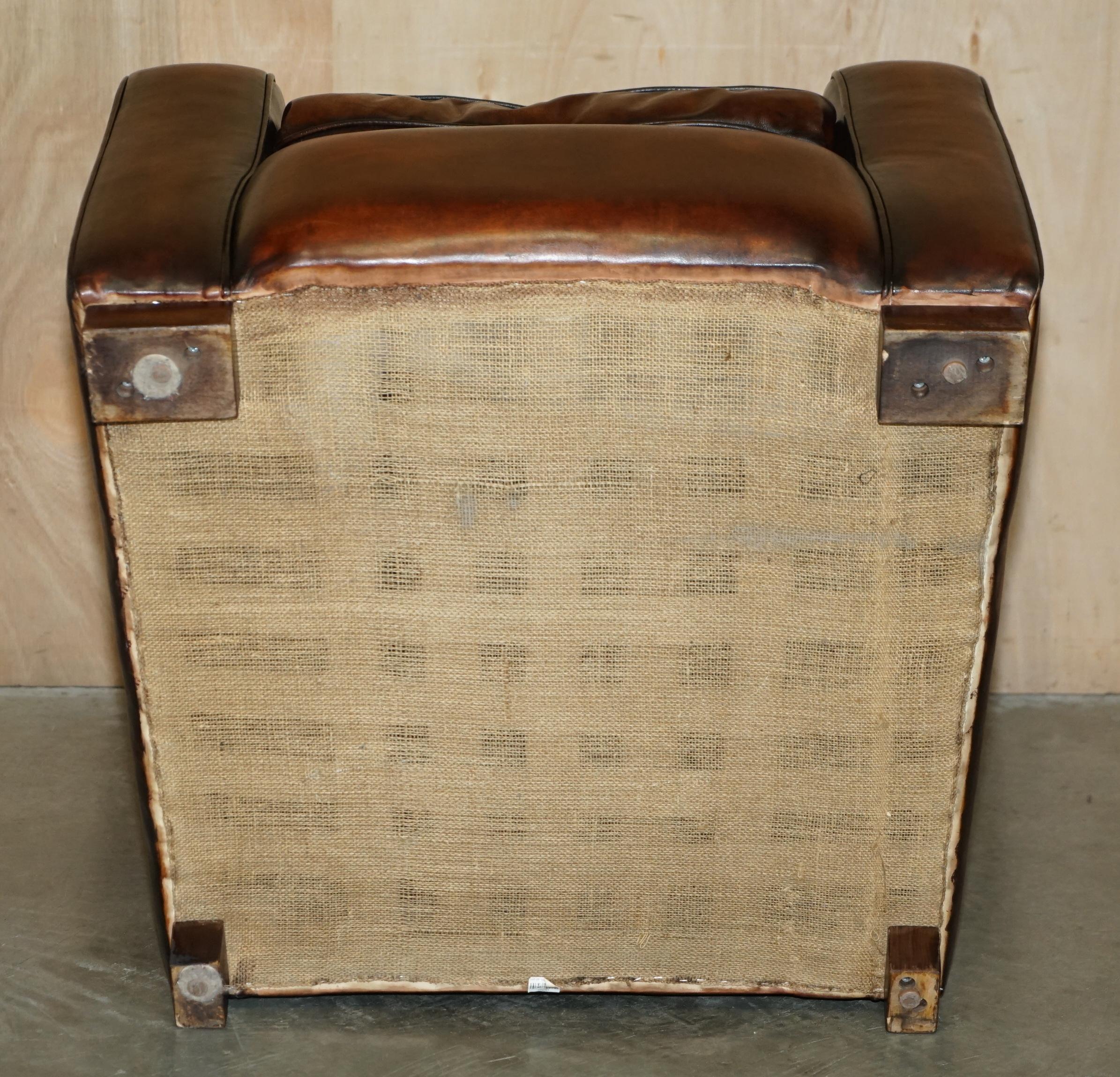LUXURIOUS PAIR OF ART DECO FULLY RESTORED CIGAR BROWN LEATHER ARMCHAIRs in vendita 8