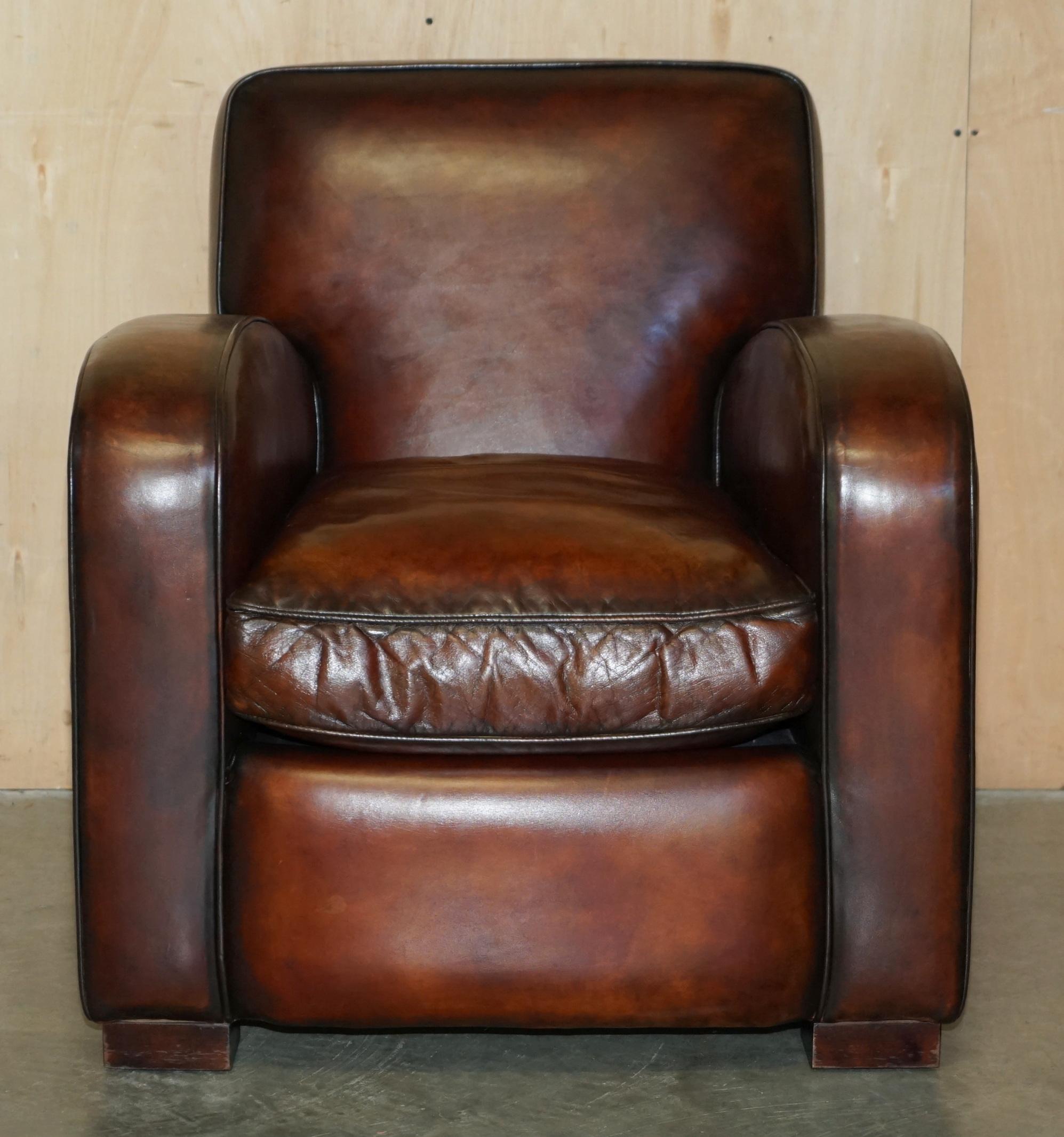 LUXURIOUS PAIR OF ART DECO FULLY RESTORED CIGAR BROWN LEATHER ARMCHAIRs in vendita 10