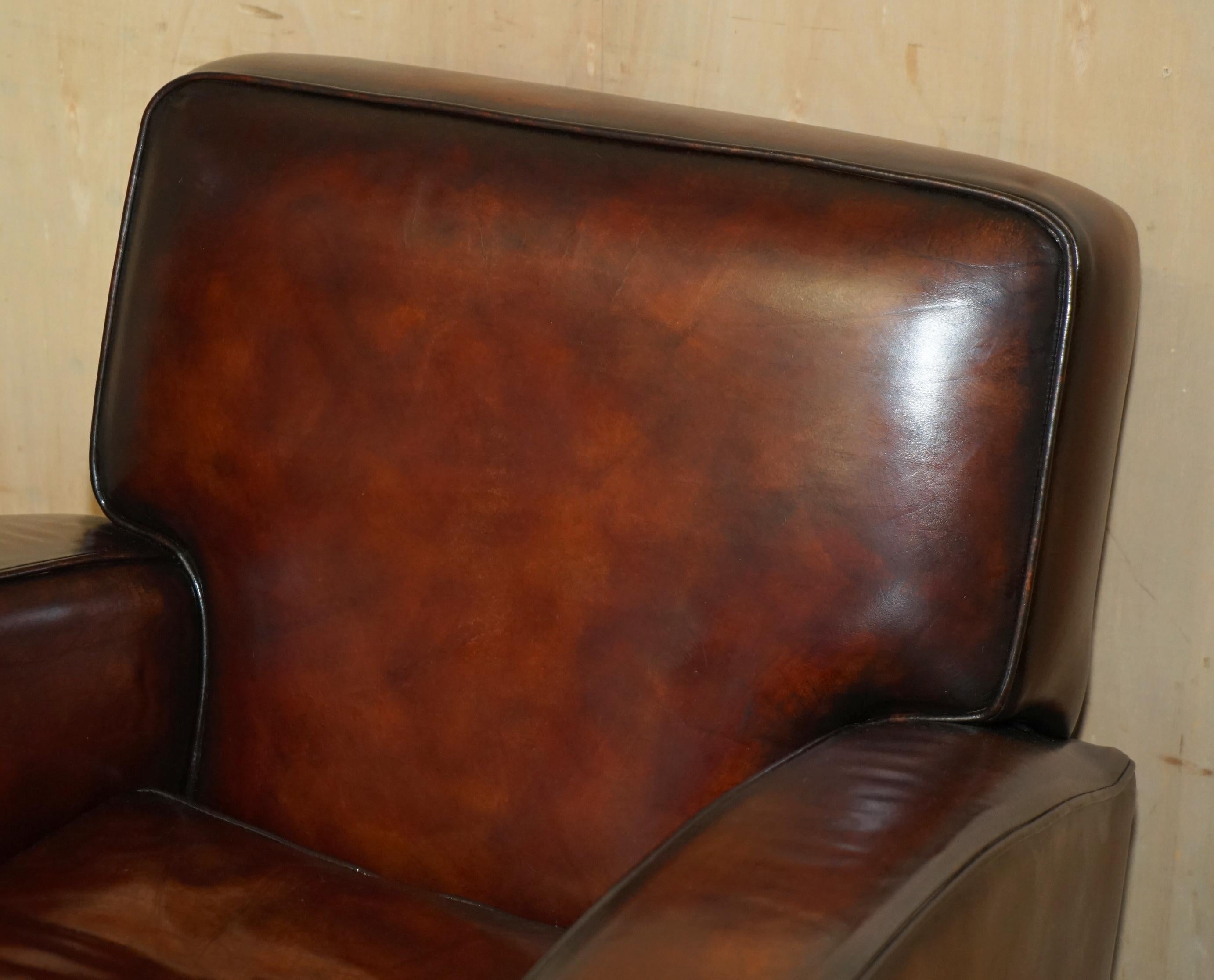 LUXURIOUS PAIR OF ART DECO FULLY RESTORED CIGAR BROWN LEATHER ARMCHAIRs in vendita 11