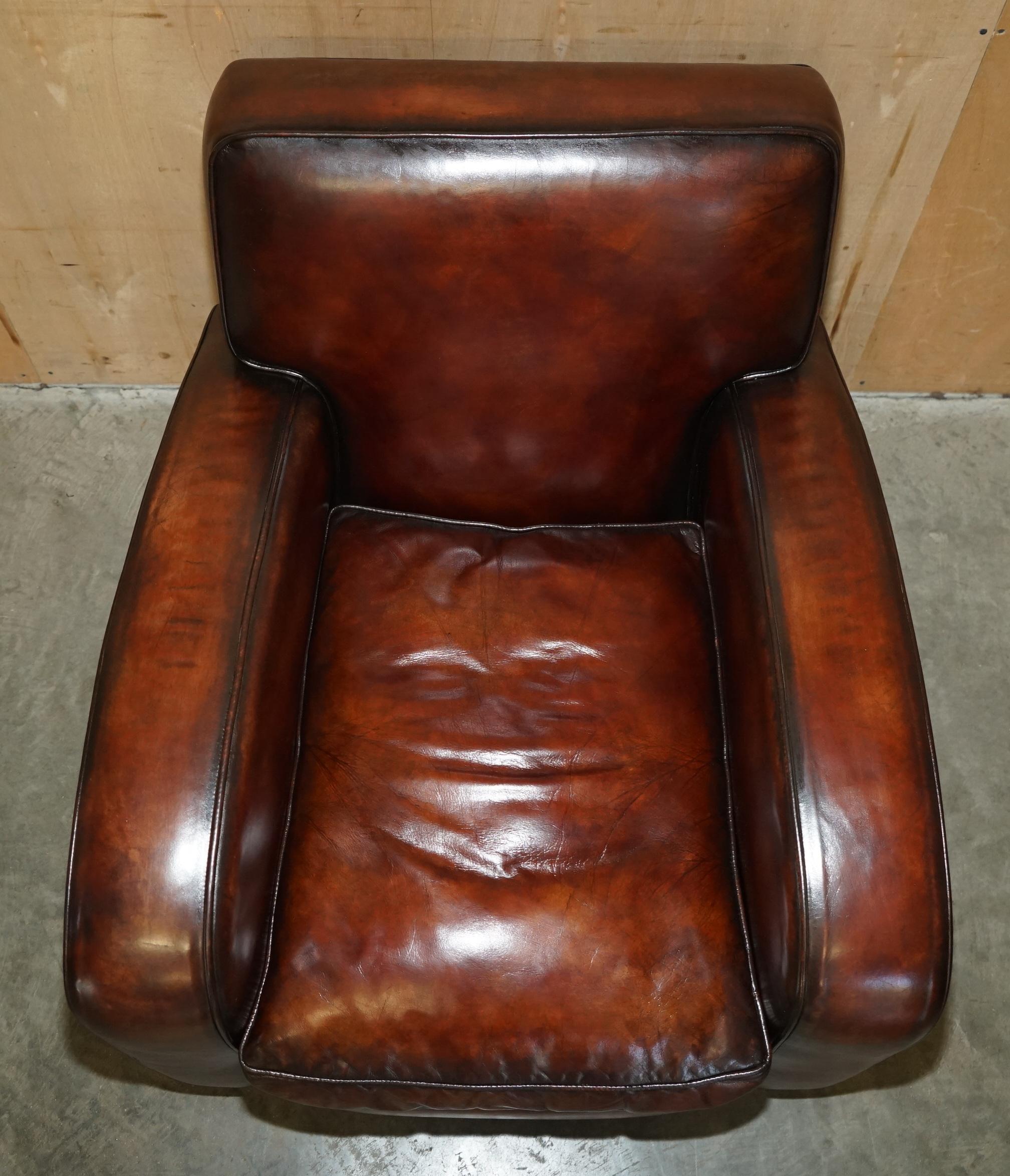 LUXURIOUS PAIR OF ART DECO FULLY RESTORED CIGAR BROWN LEATHER ARMCHAIRs in vendita 12