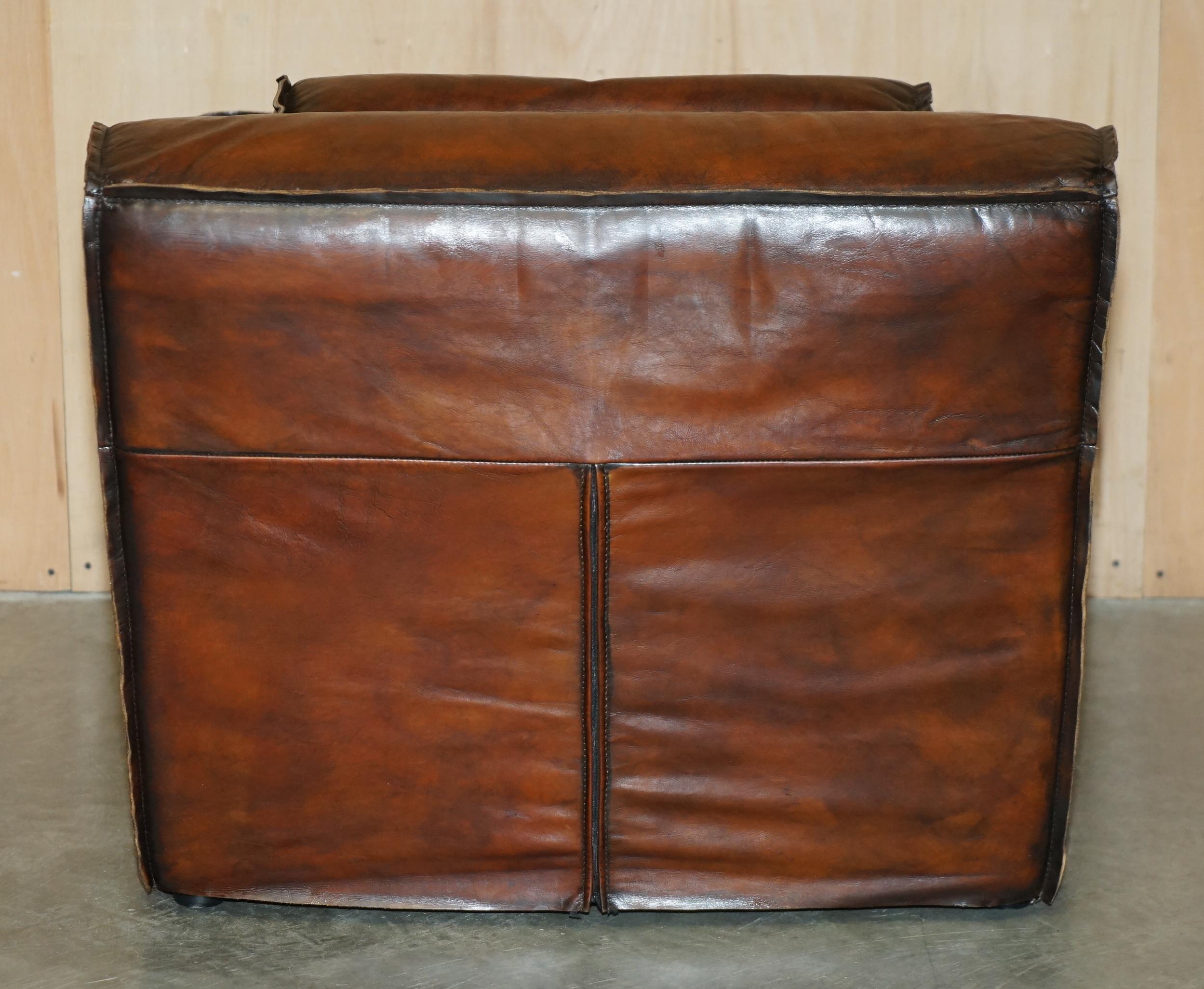 LUXURIOUS PAIR OF ART DECO FULLY RESTORED WHISKY BROWN LEATHER ARMCHAIRs in vendita 3