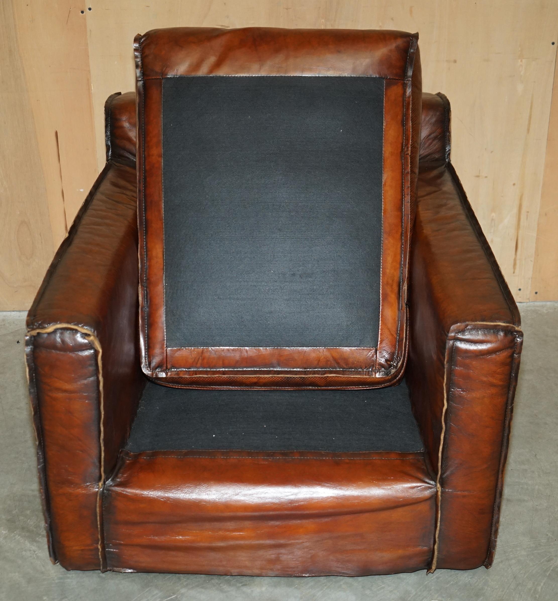 LUXURIOUS PAIR OF ART DECO FULLY RESTORED WHISKY BROWN LEATHER ARMCHAIRs in vendita 5