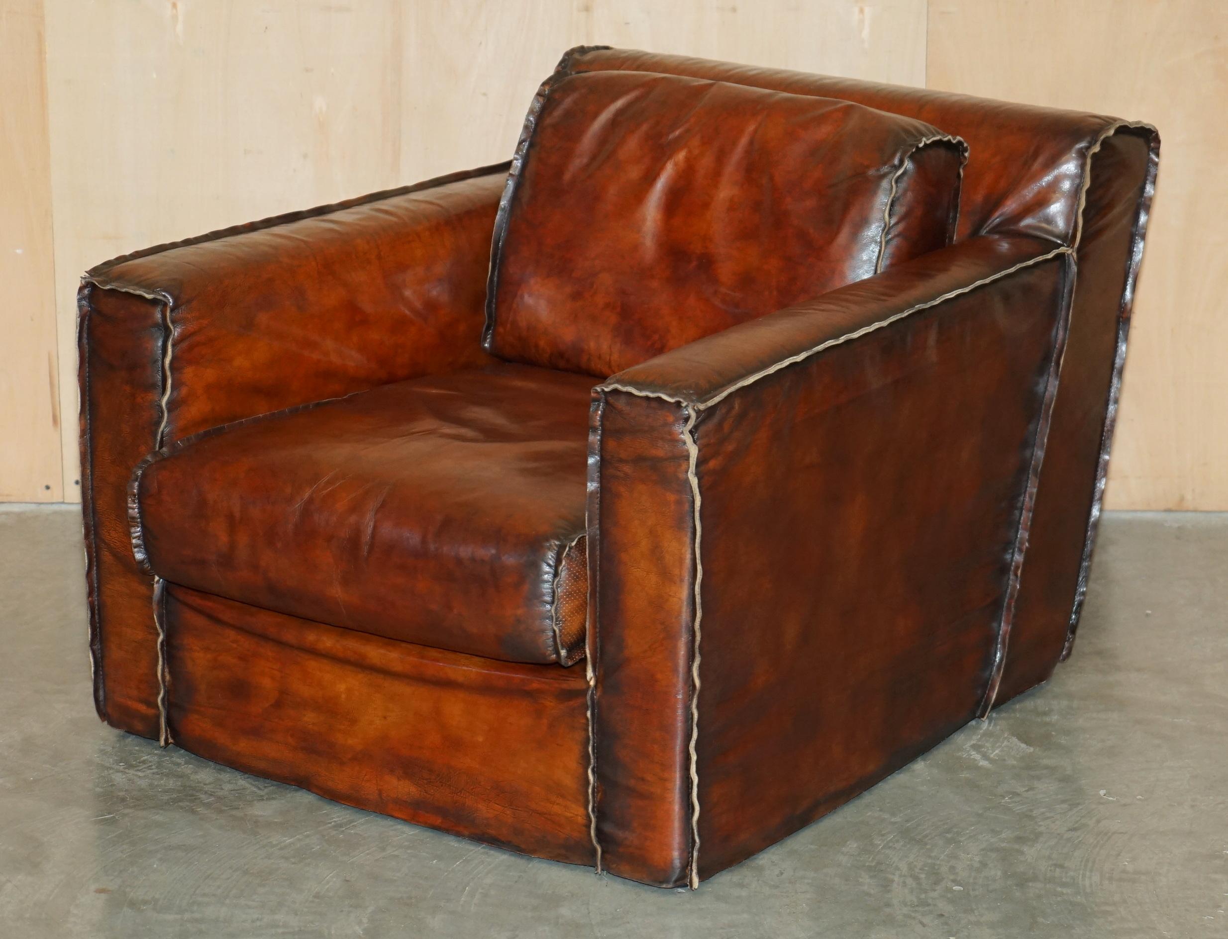 LUXURIOUS PAIR OF ART DECO FULLY RESTORED WHISKY BROWN LEATHER ARMCHAIRs in vendita 6