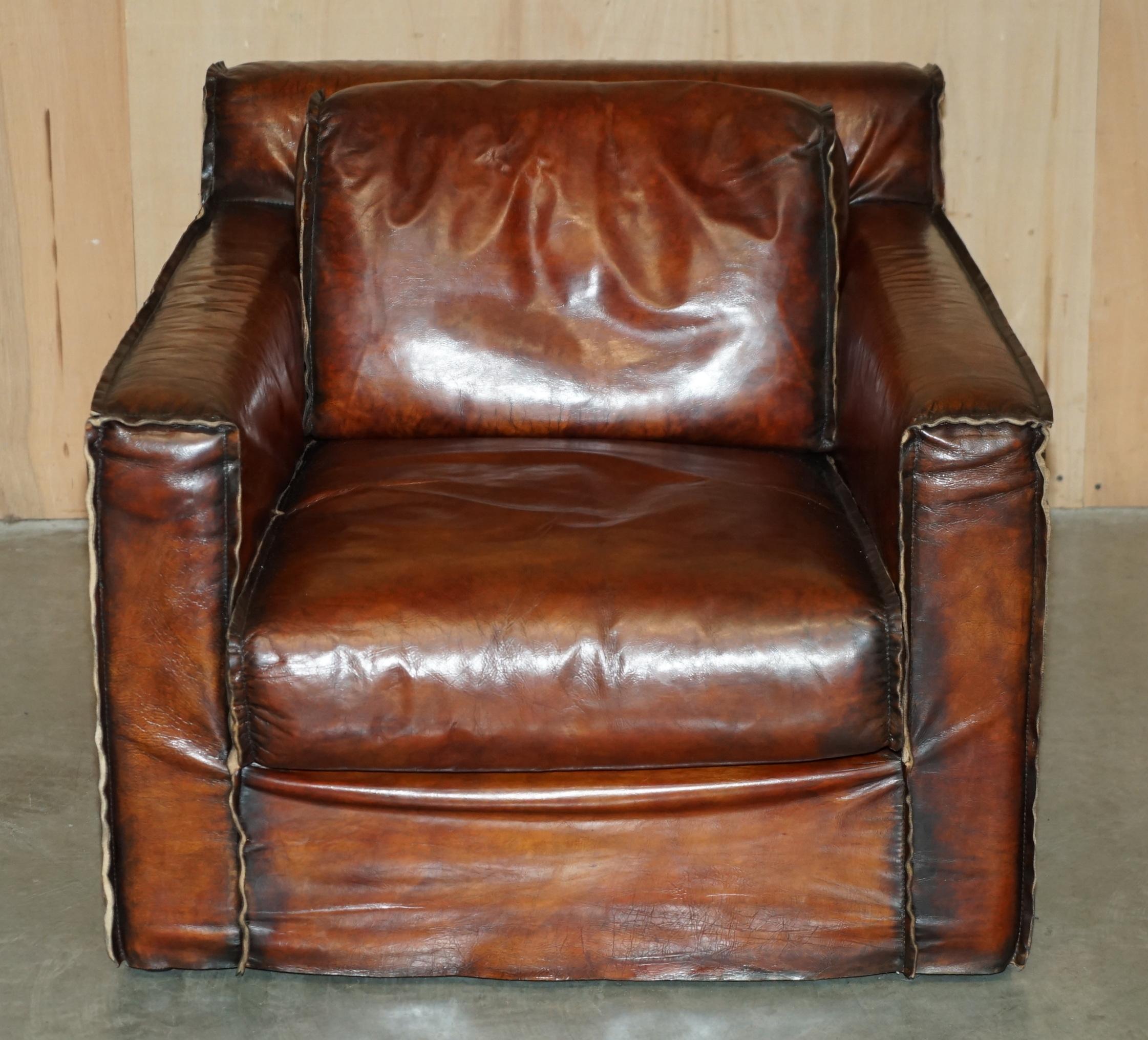 LUXURIOUS PAIR OF ART DECO FULLY RESTORED WHISKY BROWN LEATHER ARMCHAIRs in vendita 7