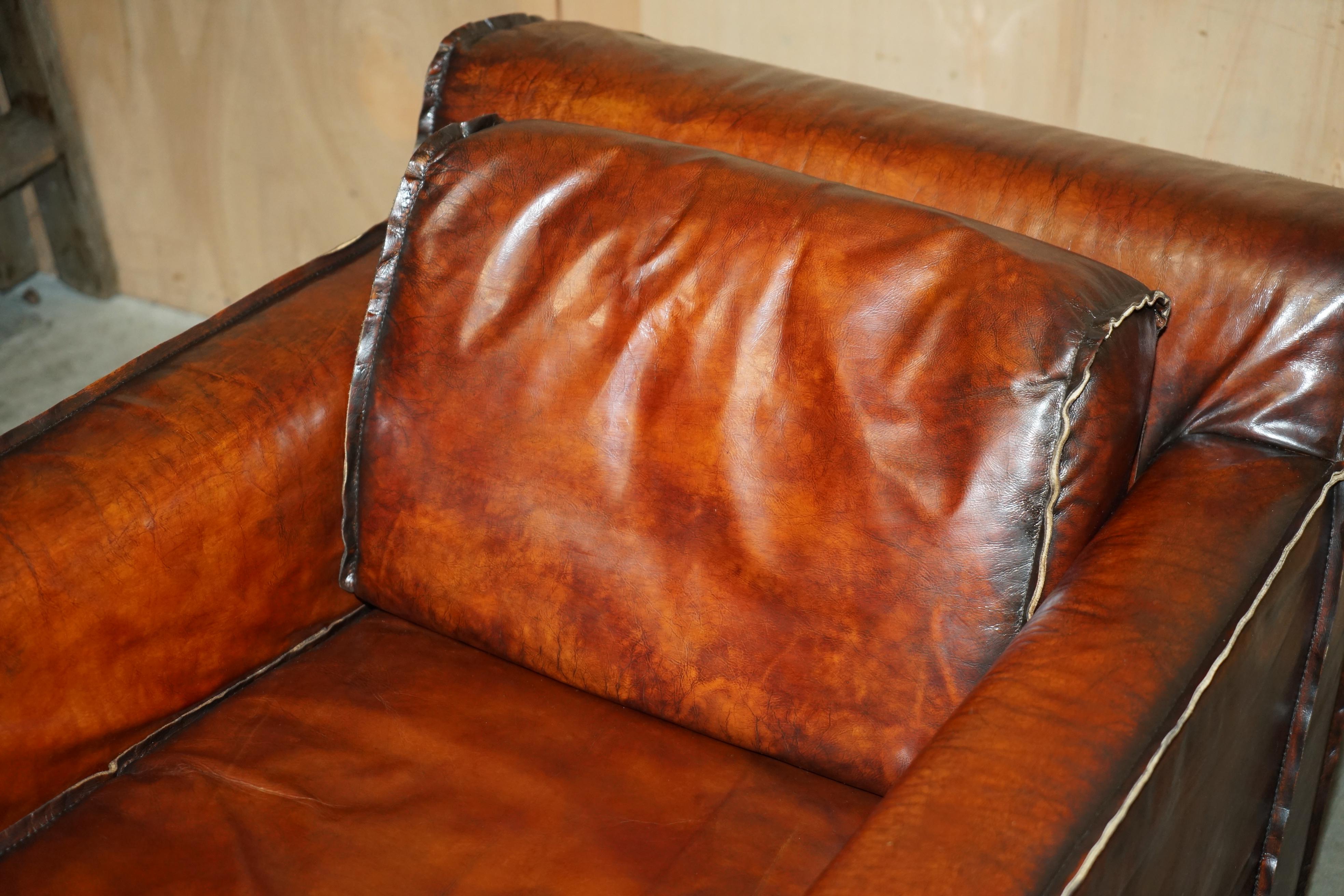 LUXURIOUS PAIR OF ART DECO FULLY RESTORED WHISKY BROWN LEATHER ARMCHAIRs in vendita 8