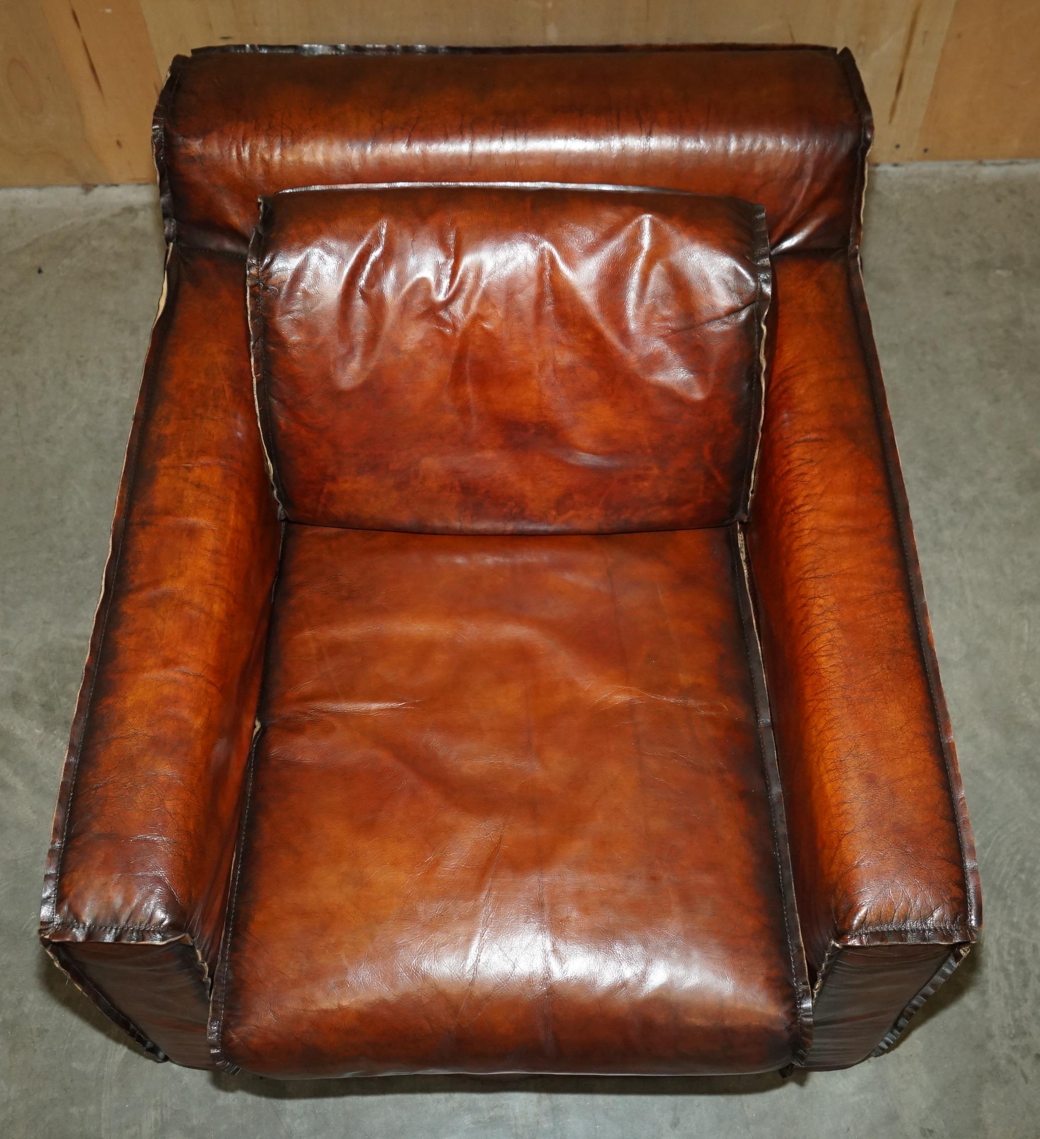 LUXURIOUS PAIR OF ART DECO FULLY RESTORED WHISKY BROWN LEATHER ARMCHAIRs in vendita 9