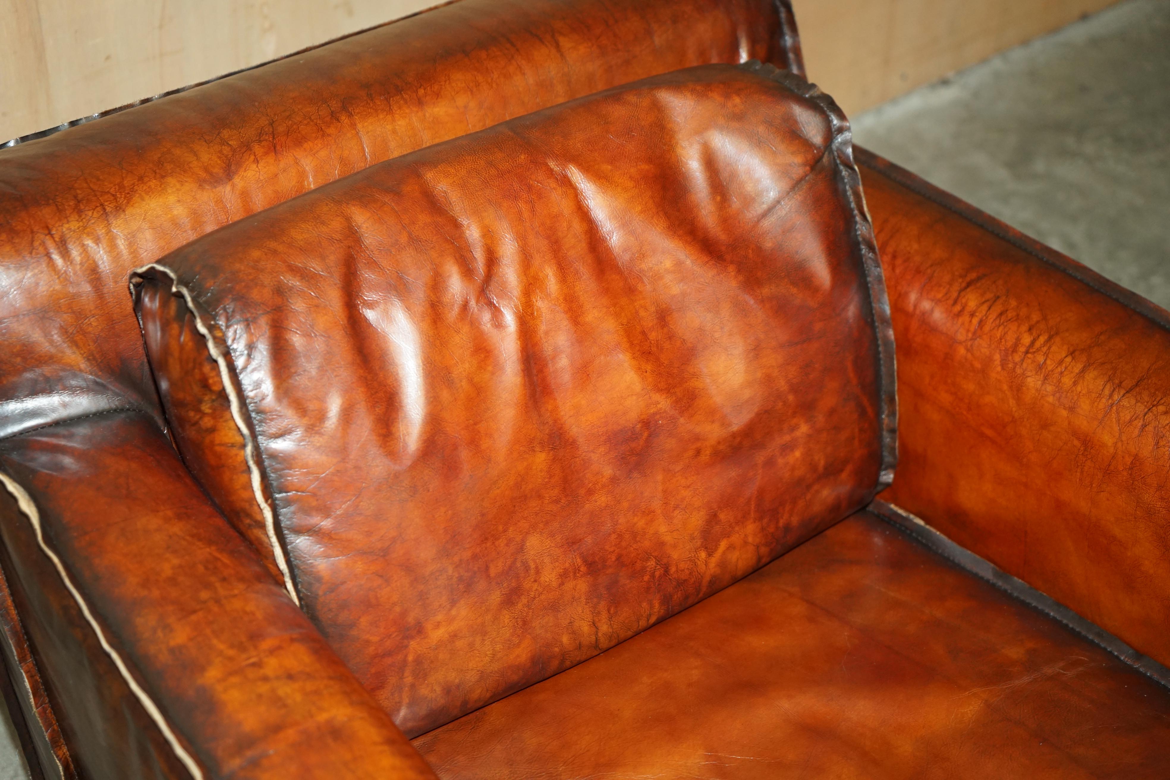 LUXURIOUS PAIR OF ART DECO FULLY RESTORED WHISKY BROWN LEATHER ARMCHAIRs in vendita 10