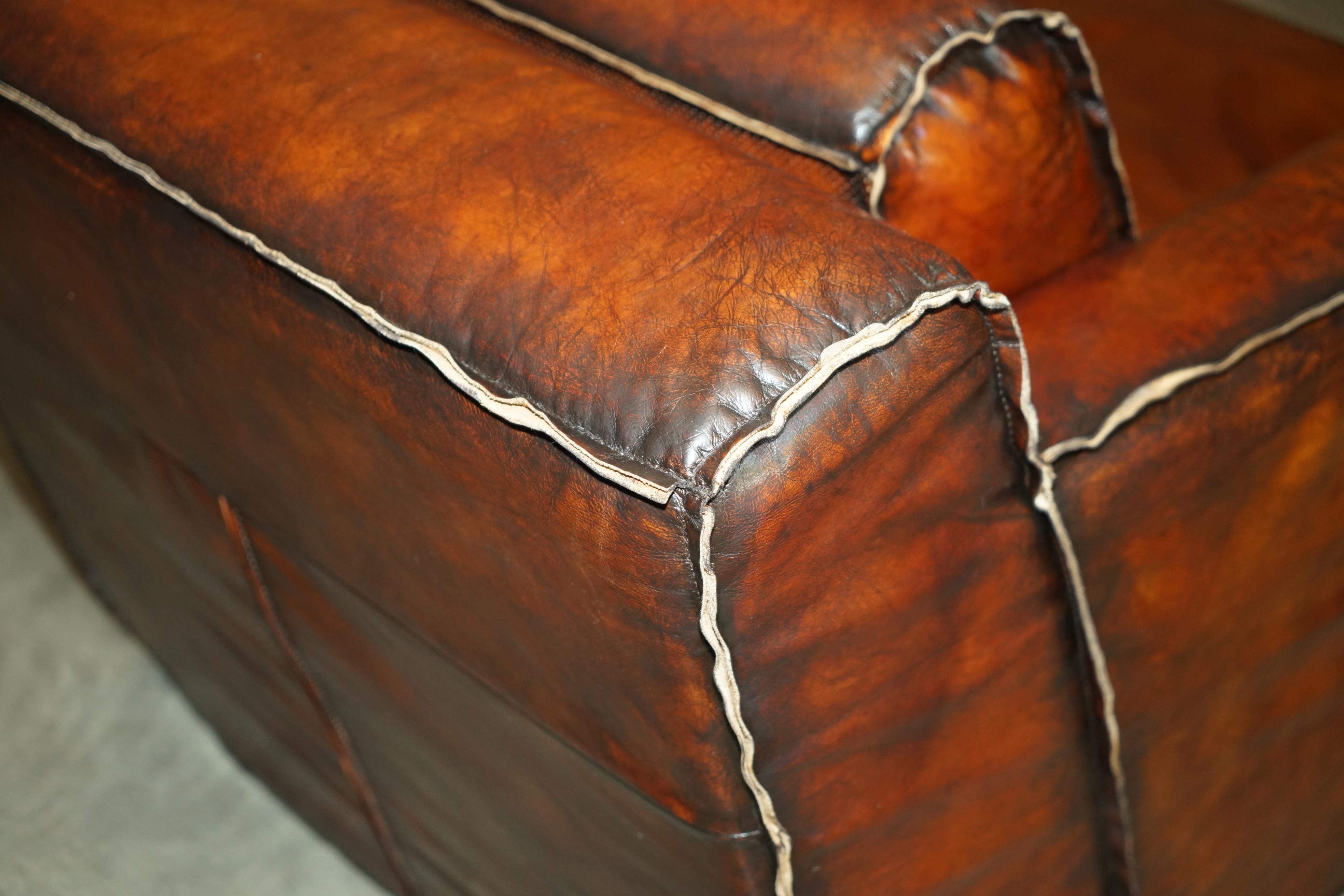 LUXURIOUS PAIR OF ART DECO FULLY RESTORED WHISKY BROWN LEATHER ARMCHAIRs in vendita 11