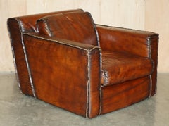 LUXURIOUS PAIR OF ART DECO FULLY RESTORED WHISKY BROWN LEATHER CLUB ARMCHAIRs