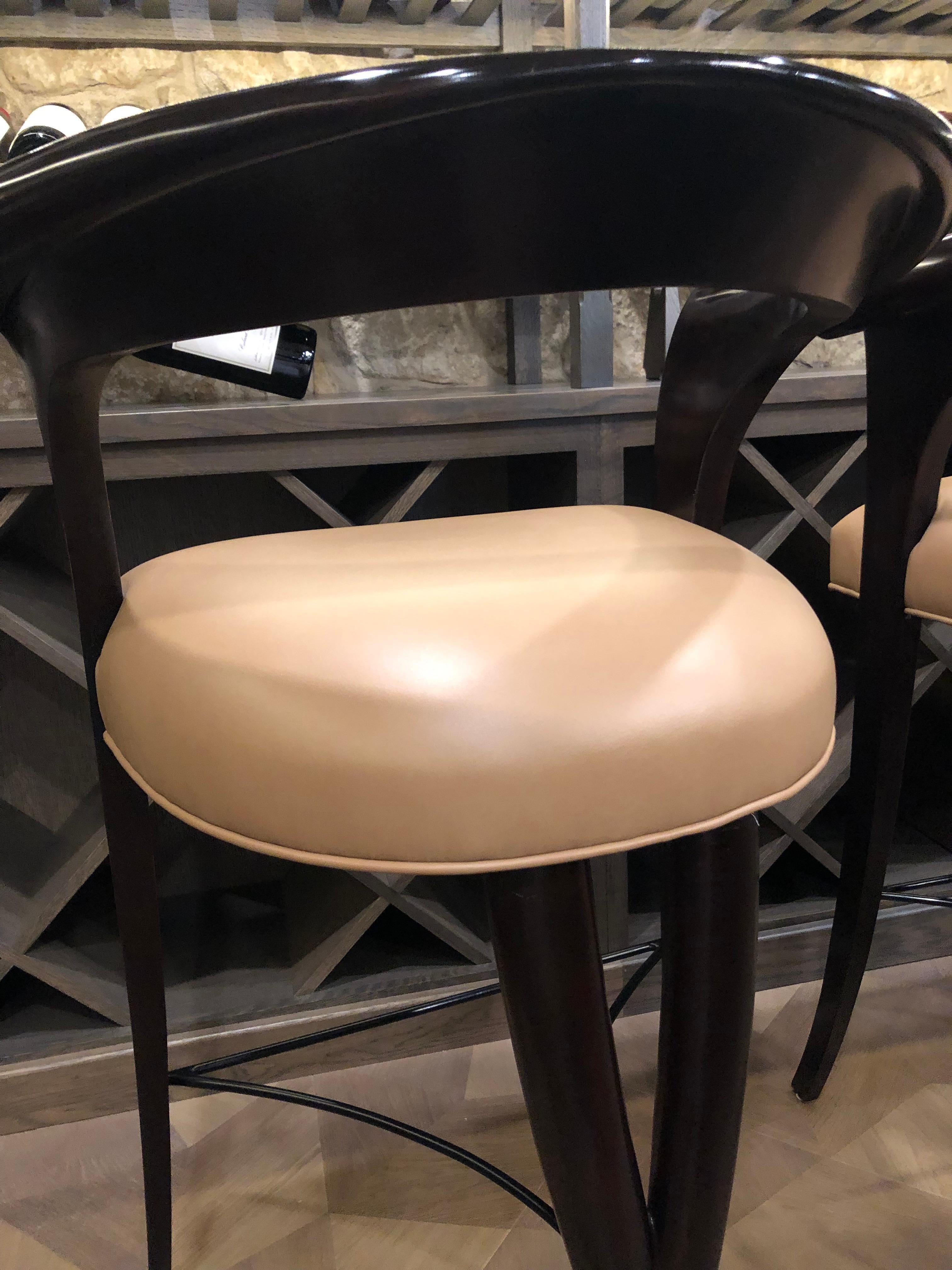 Luxurious Pair of Christopher Guy Xaviera Barstools with Leather Seats For Sale 5