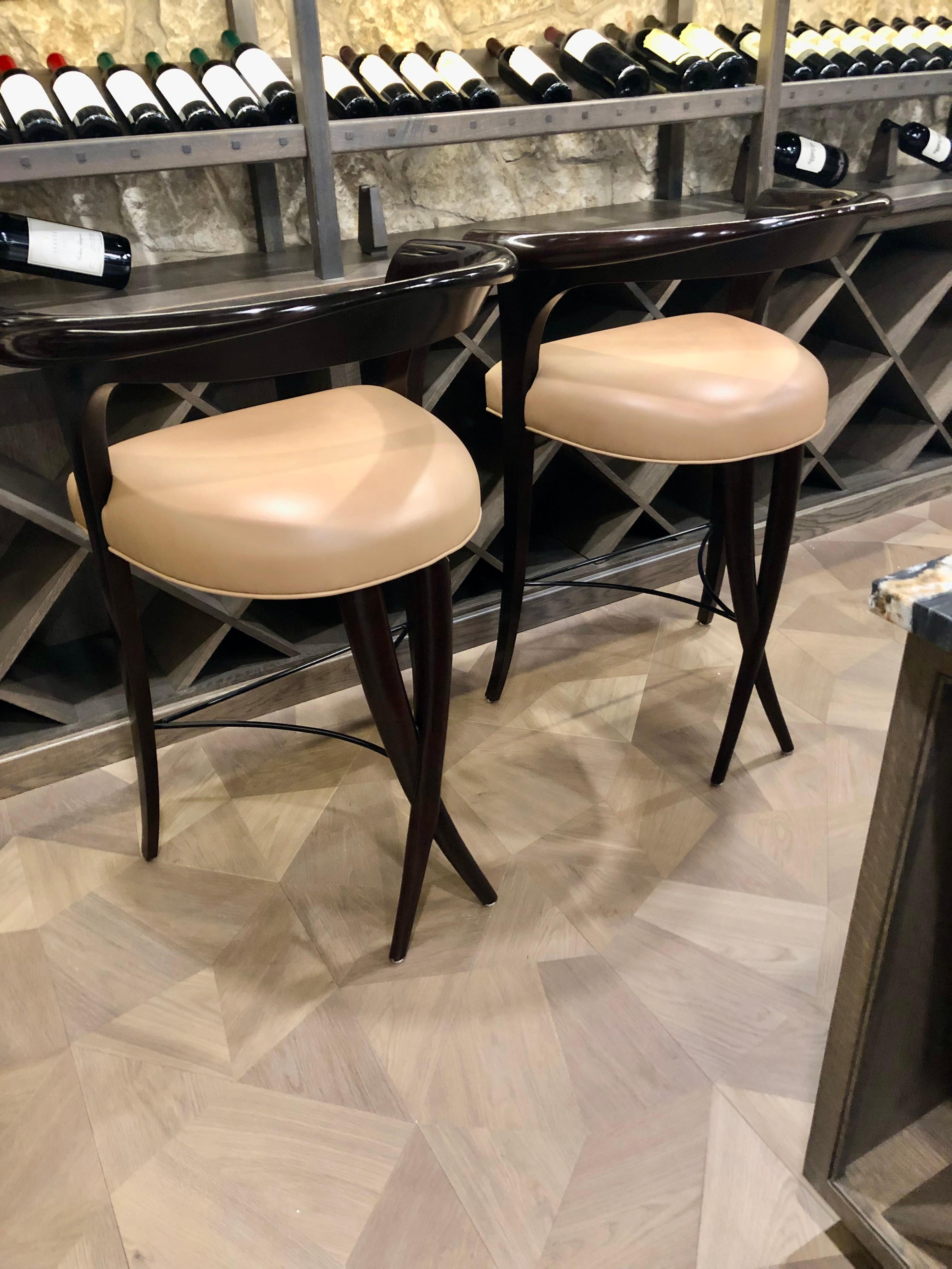 Luxurious Pair of Christopher Guy Xaviera Barstools with Leather Seats For Sale 5