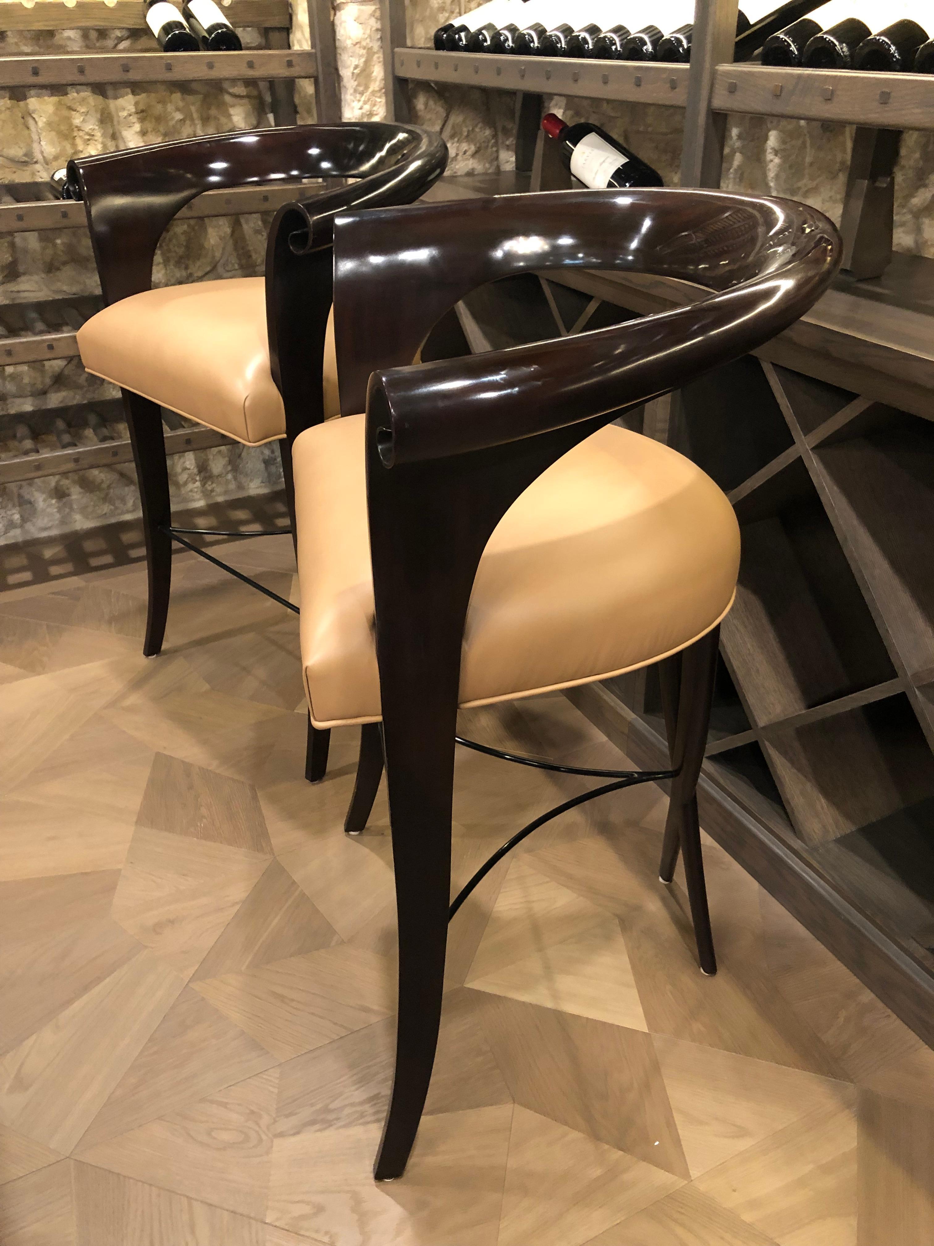 Modern Luxurious Pair of Christopher Guy Xaviera Barstools with Leather Seats For Sale
