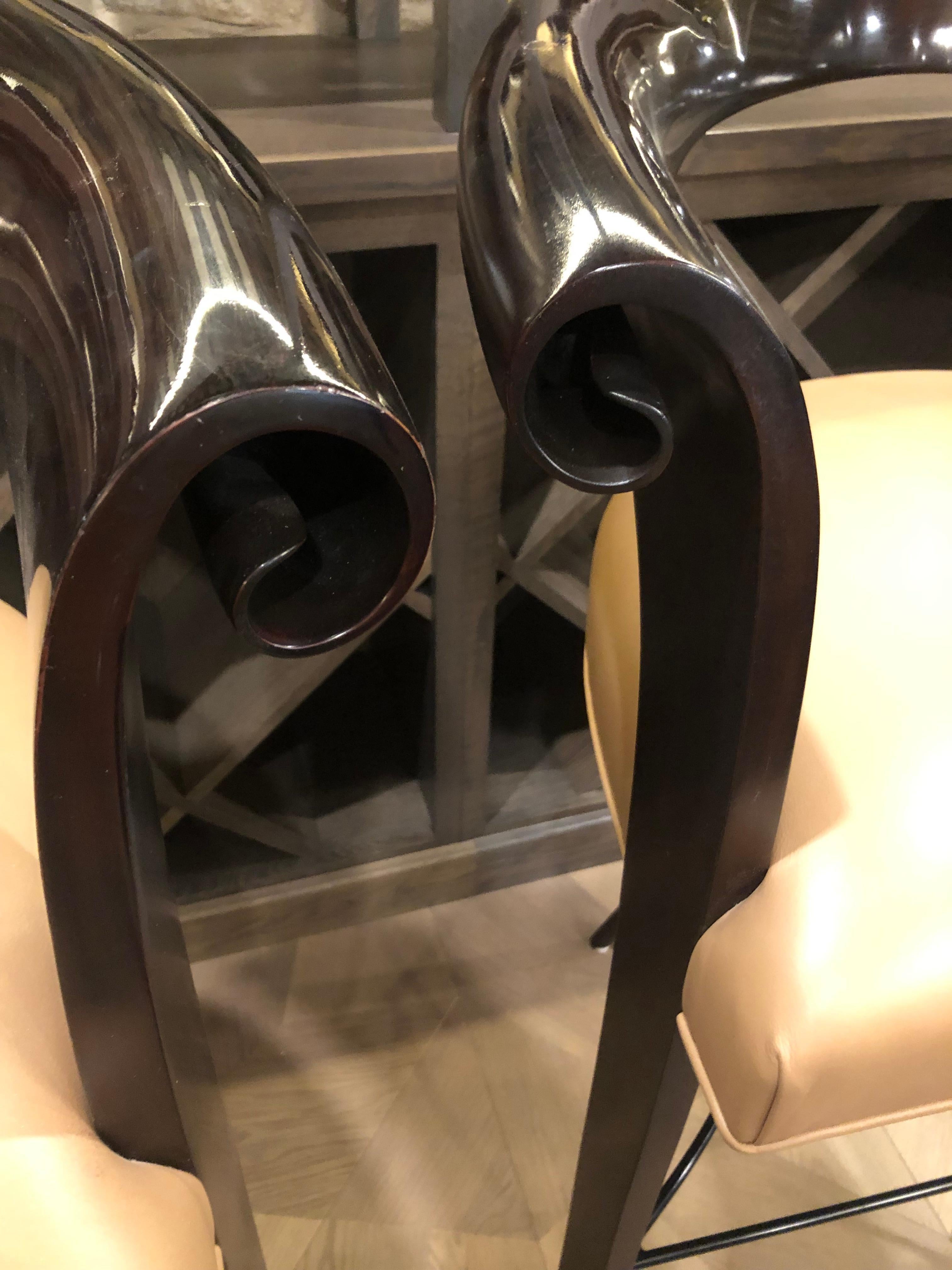 Modern Luxurious Pair of Christopher Guy Xaviera Barstools with Leather Seats For Sale