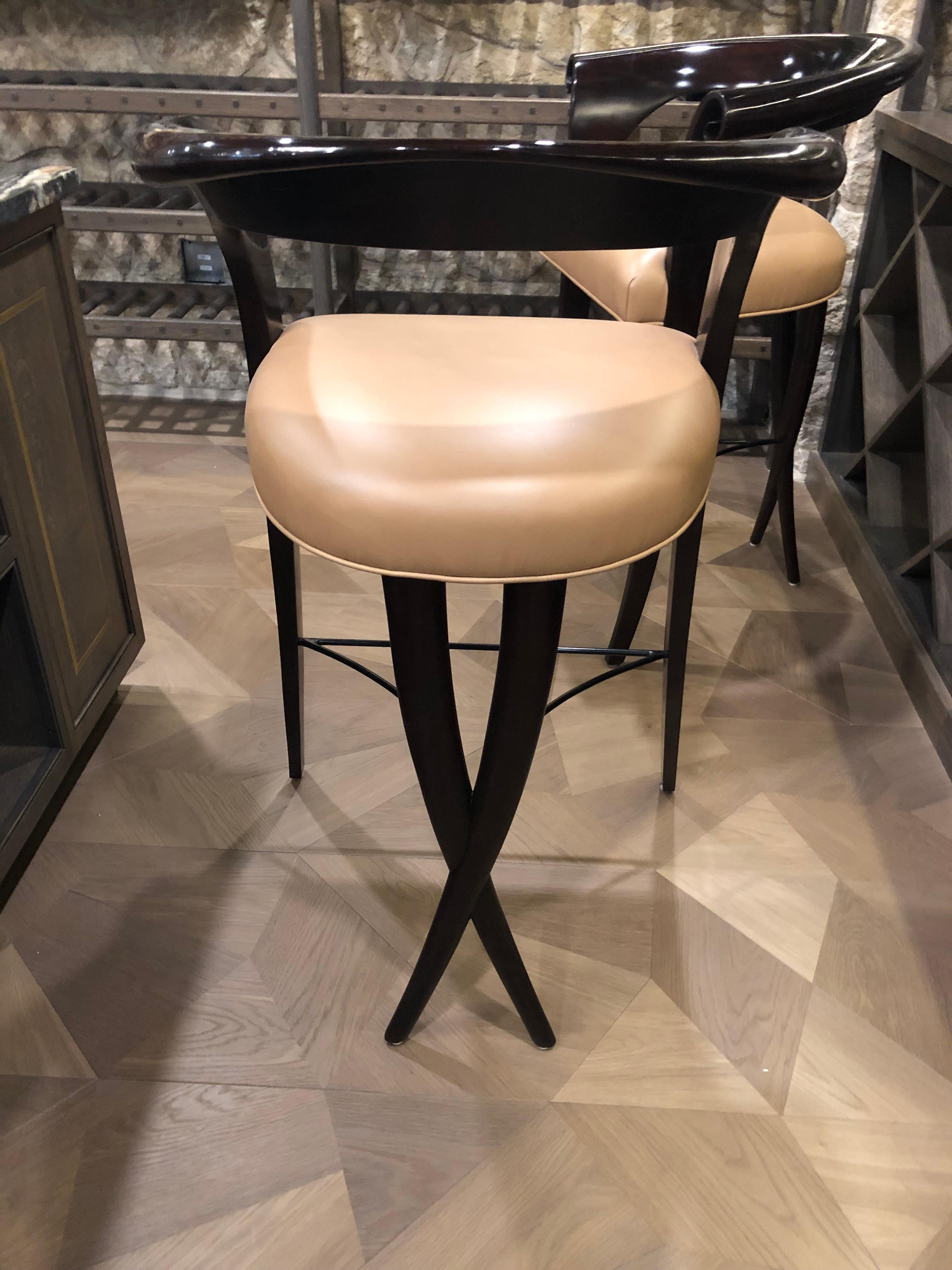 Luxurious Pair of Christopher Guy Xaviera Barstools with Leather Seats For Sale 3